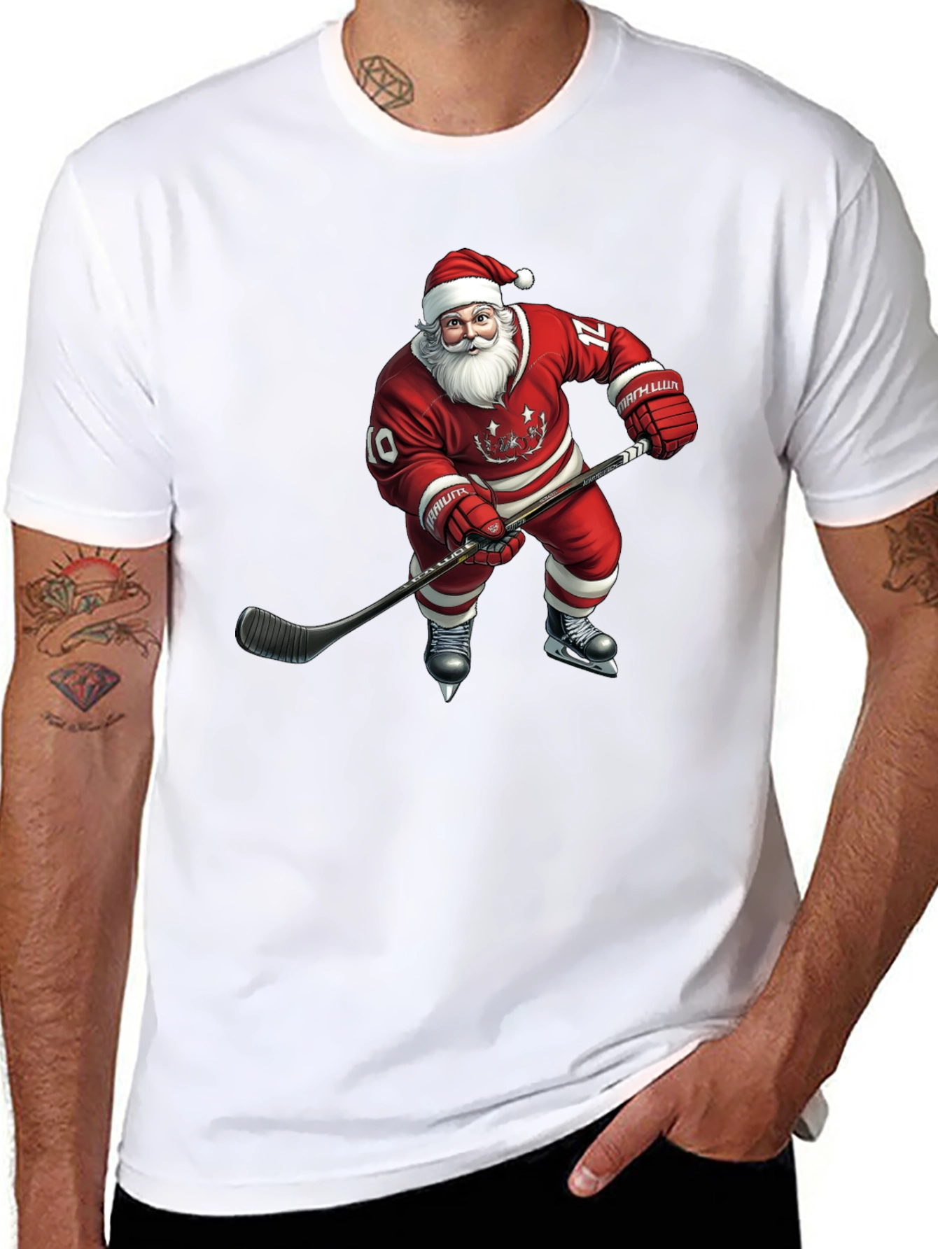 Santa Hockey T-Shirt - Holiday Festive Tee