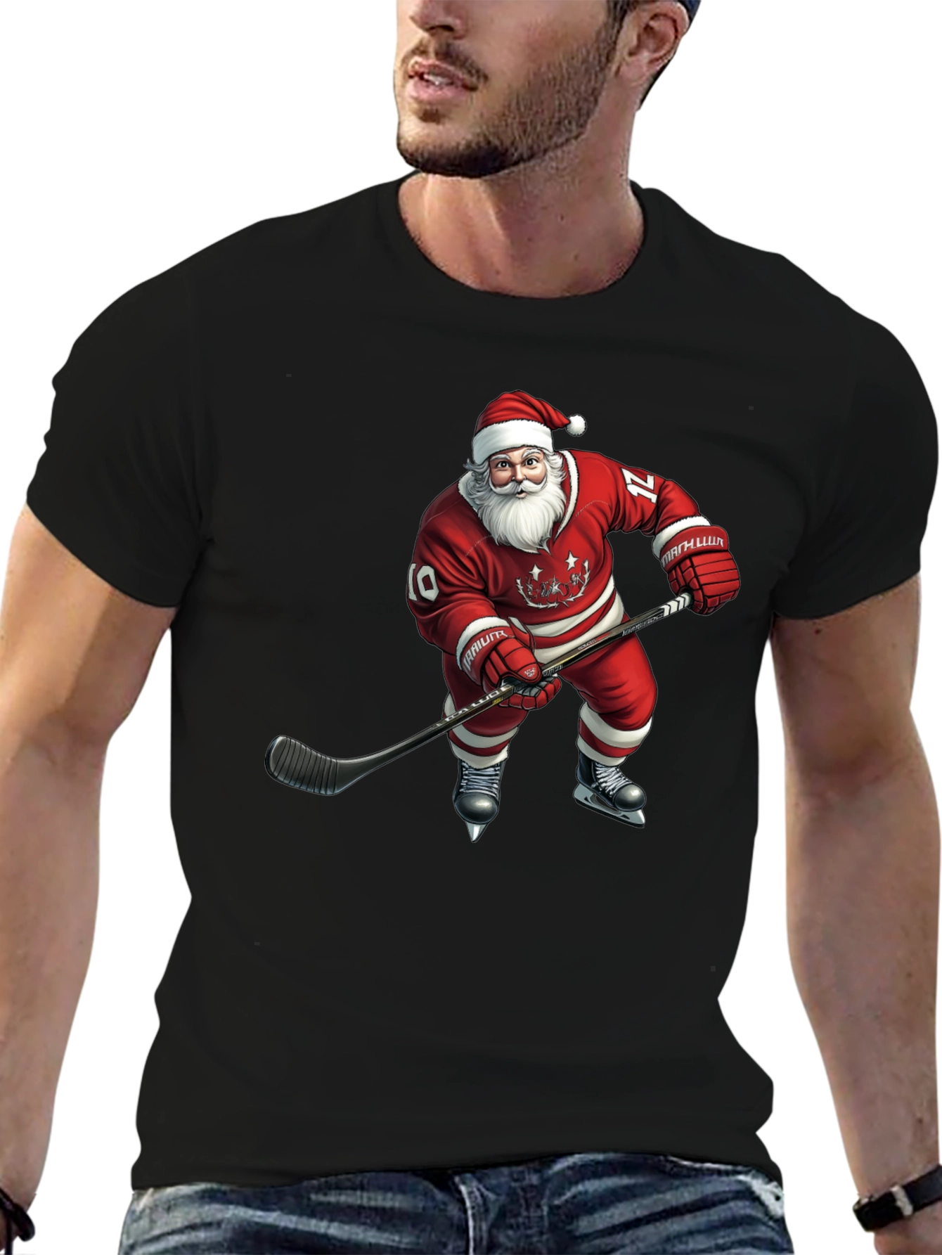 Santa Hockey T-Shirt - Holiday Festive Tee