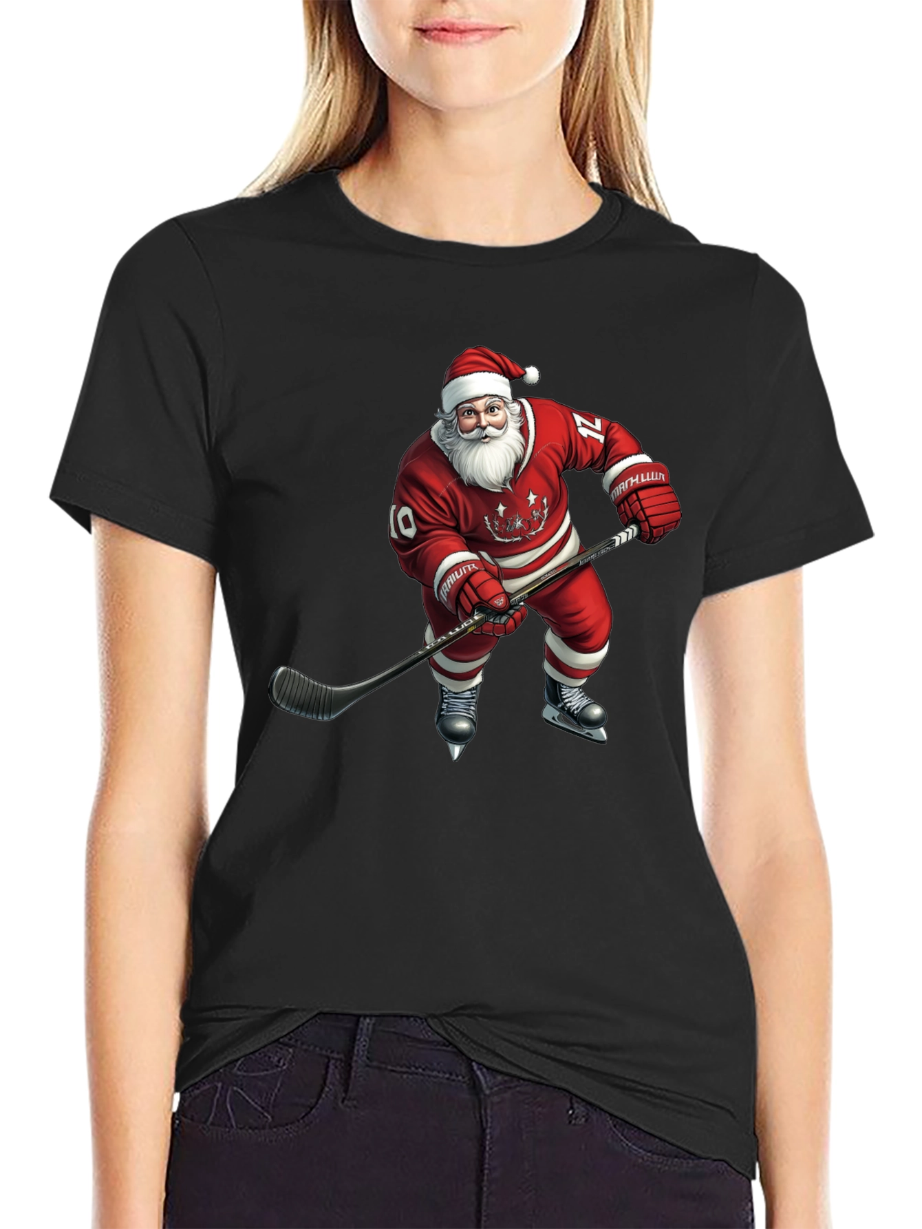 Santa Hockey T-Shirt - Holiday Festive Tee