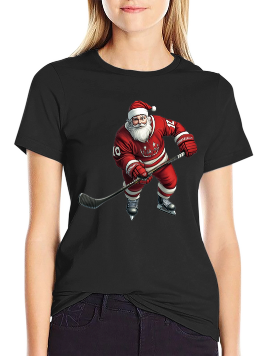 Santa Hockey T-Shirt - Holiday Festive Tee