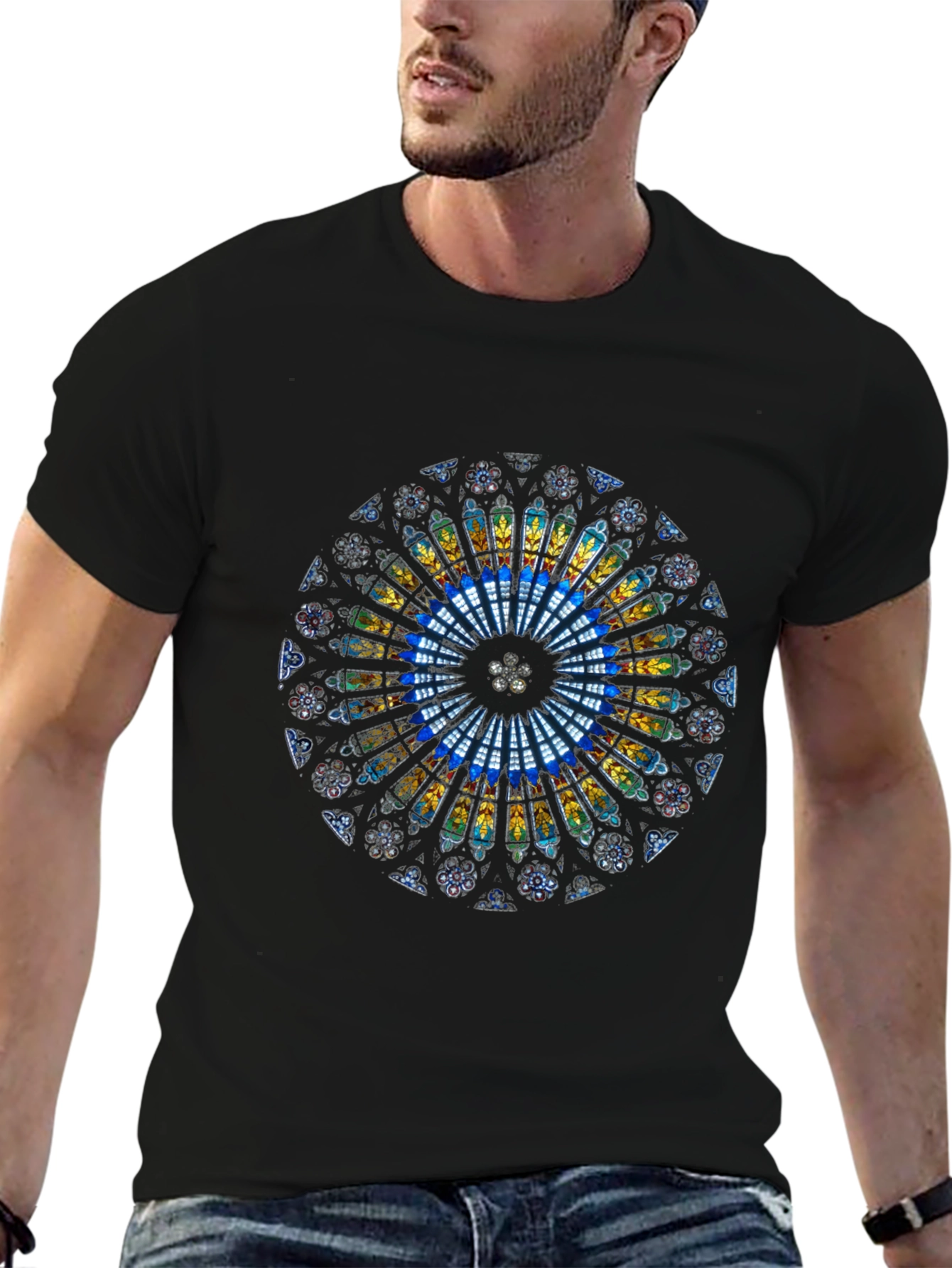 Stained Glass Rose Window Graphic T-Shirt