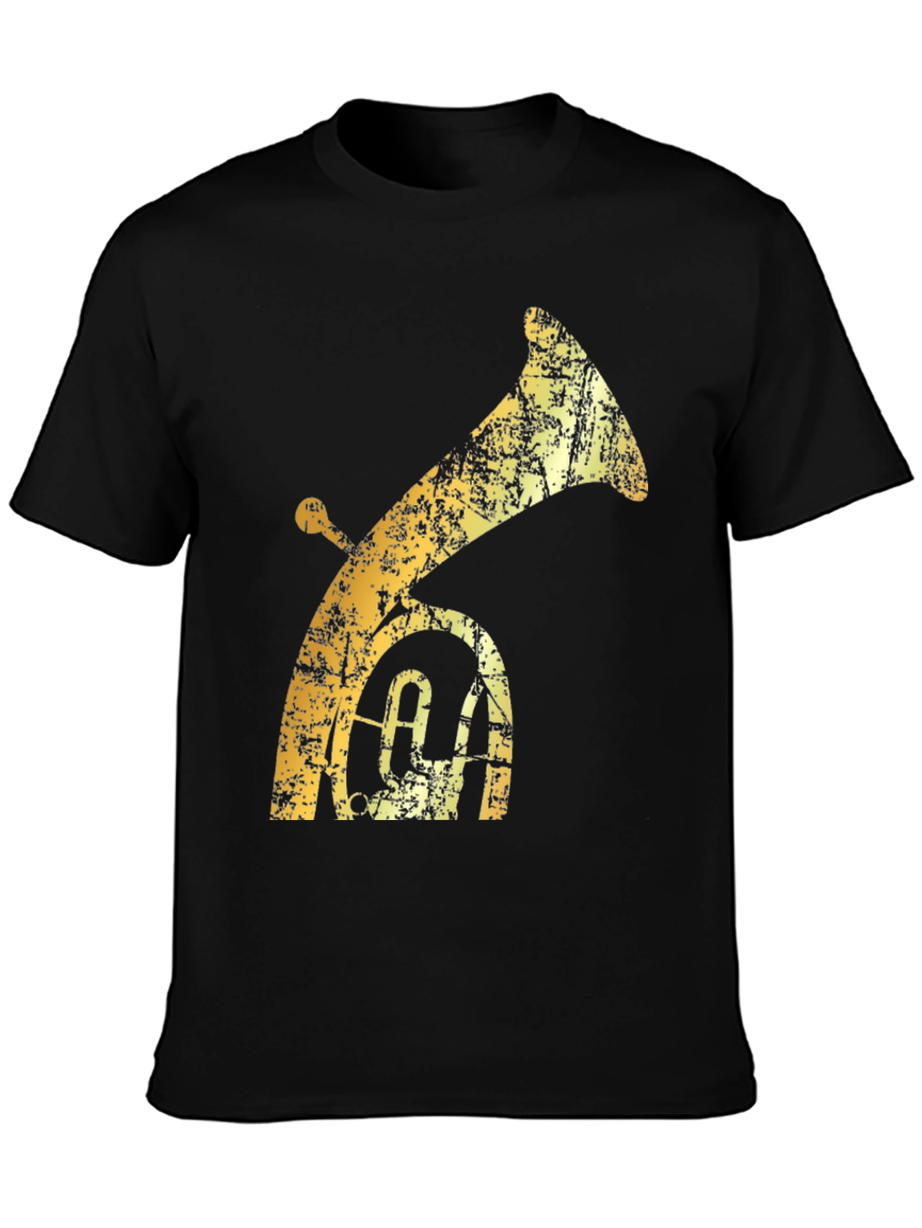 Tuba Graphic T-Shirt - Distressed Gold on Black