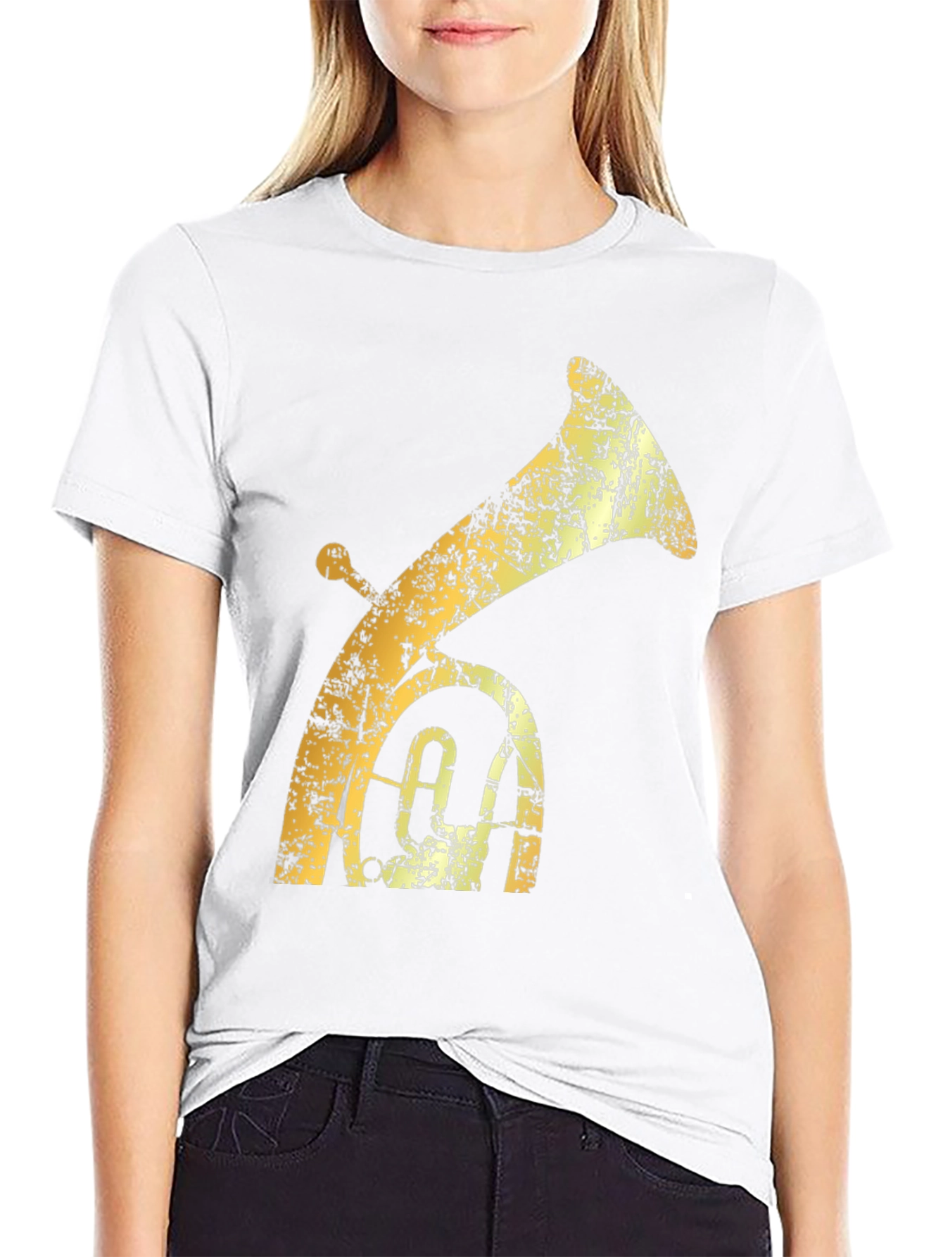 Tuba Graphic T-Shirt - Distressed Gold on Black