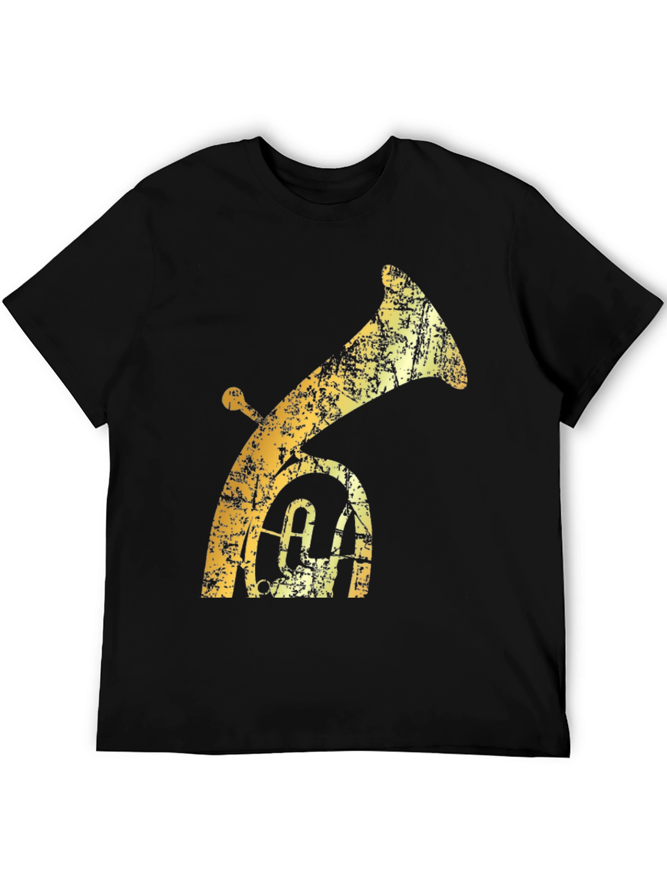 Tuba Graphic T-Shirt - Distressed Gold on Black