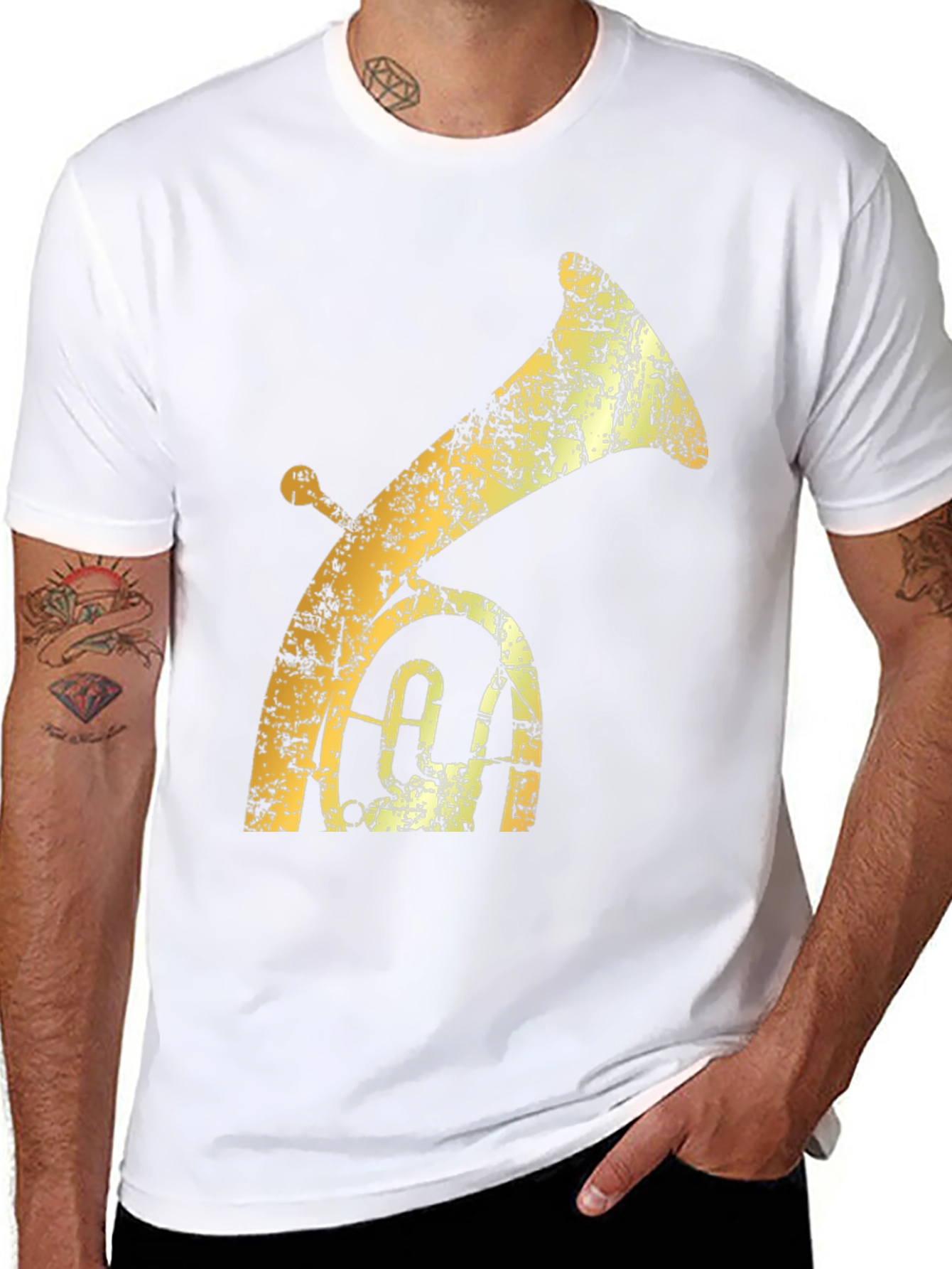 Tuba Graphic T-Shirt - Distressed Gold on Black
