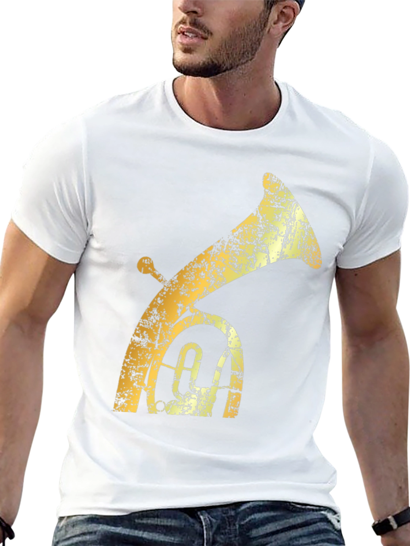 Tuba Graphic T-Shirt - Distressed Gold on Black