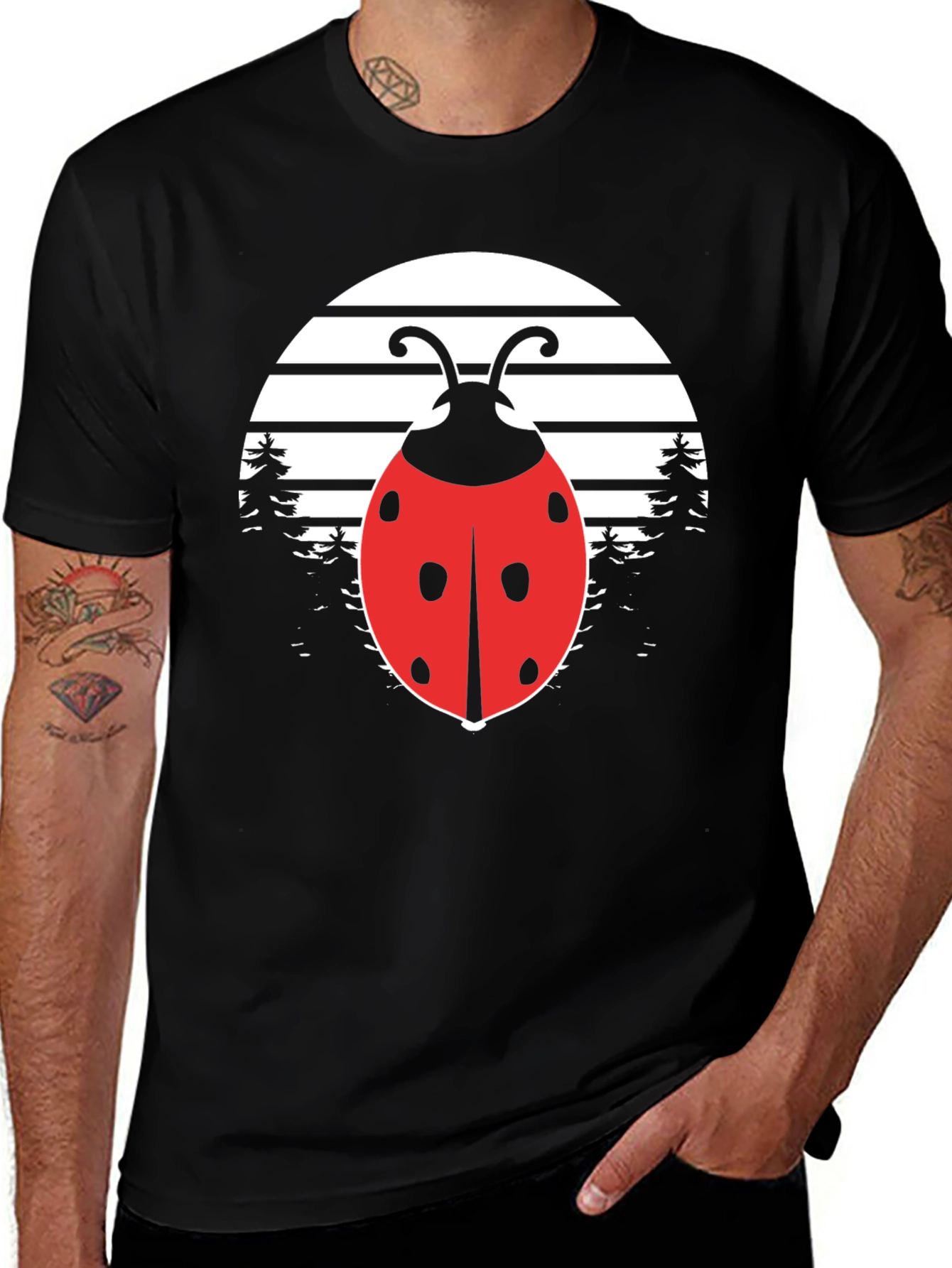 Ladybug Sunset Graphic Tee - Black Cotton Blend