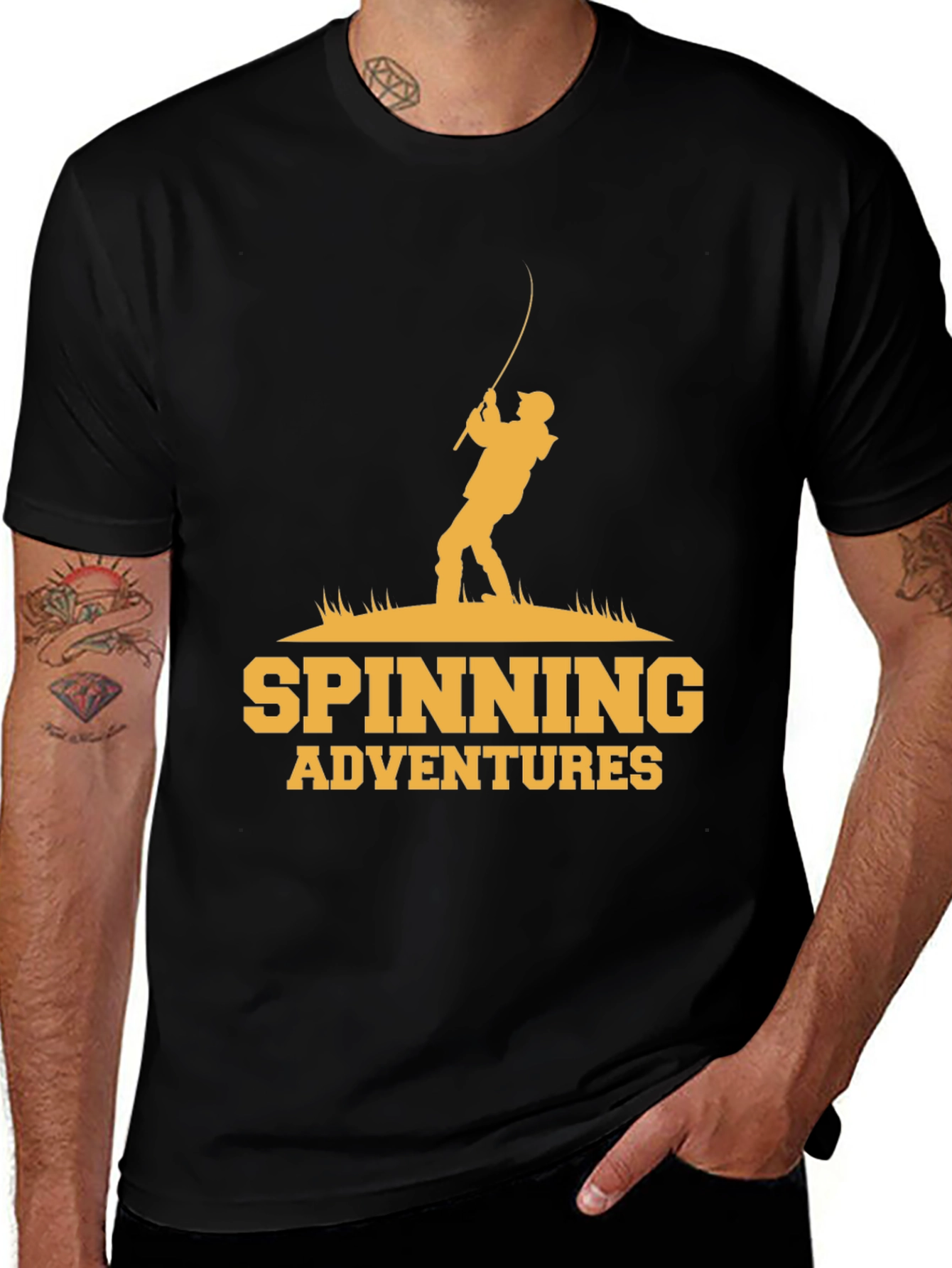 Spinning Adventures Black Graphic Tee - Fishing Lovers Shirt
