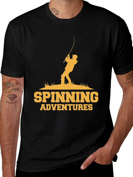 Spinning Adventures Black Graphic Tee - Fishing Lovers Shirt