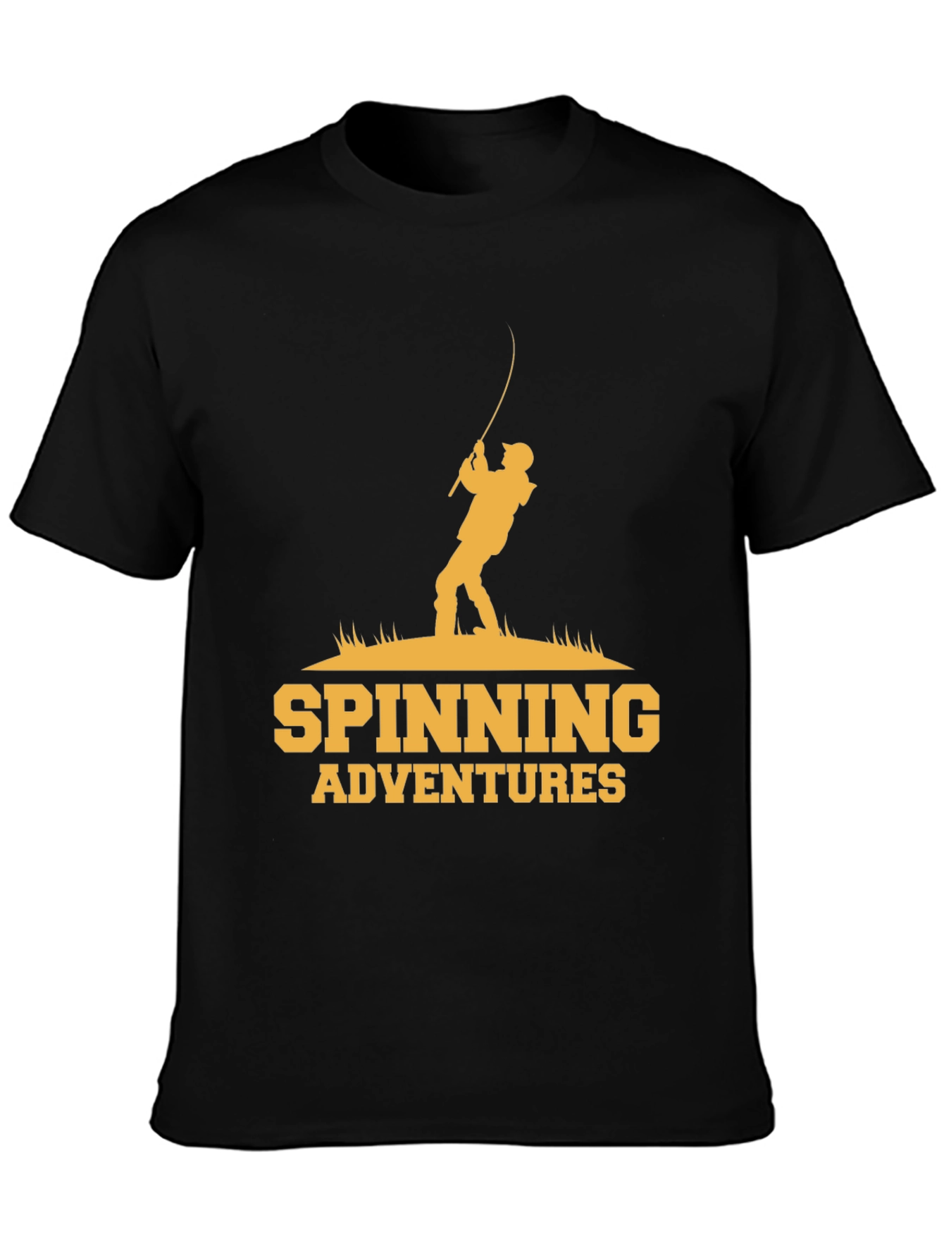 Spinning Adventures Black Graphic Tee - Fishing Lovers Shirt