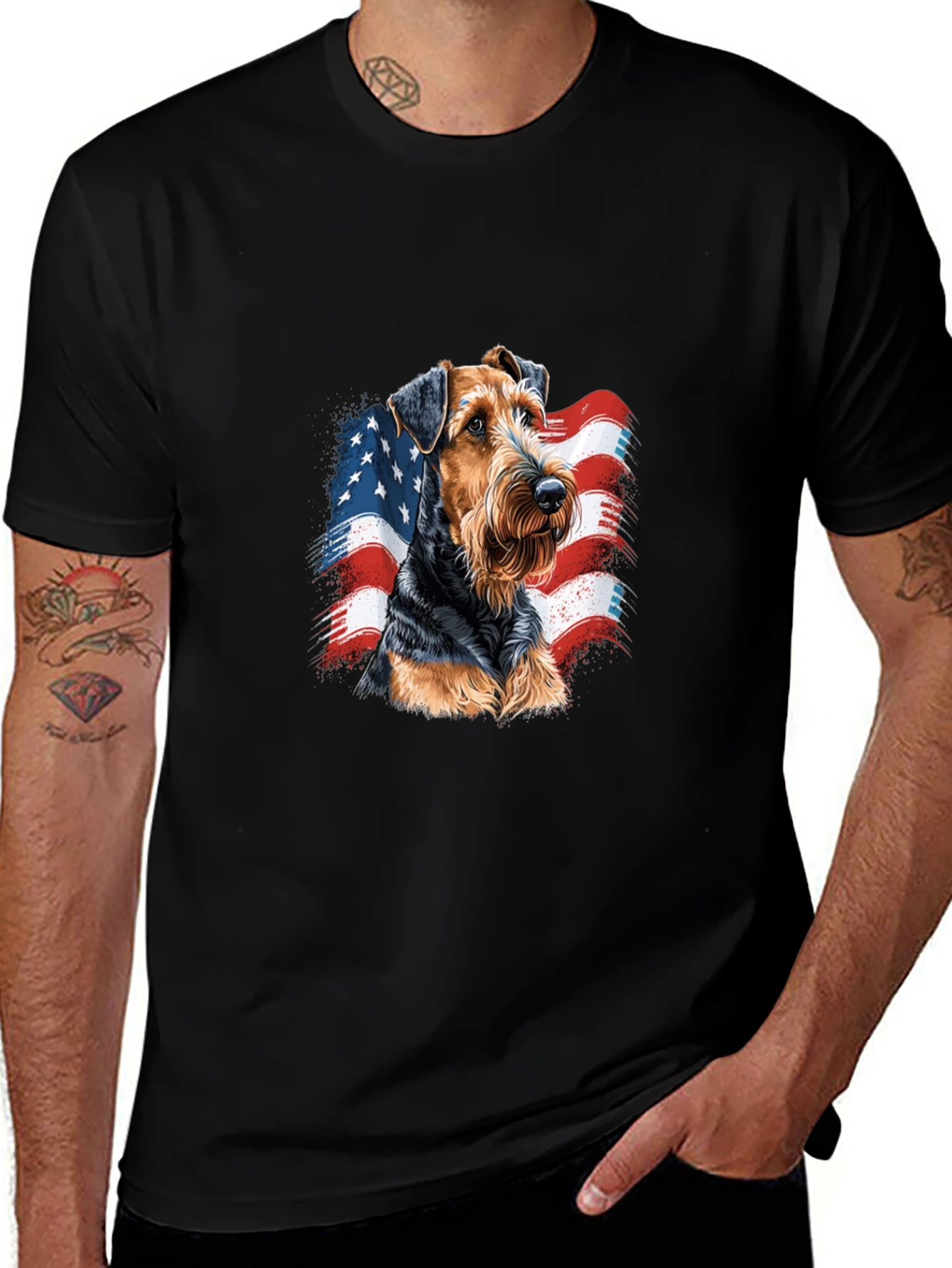 Patriotic Dog Graphic T-Shirt - Mens Black Tee