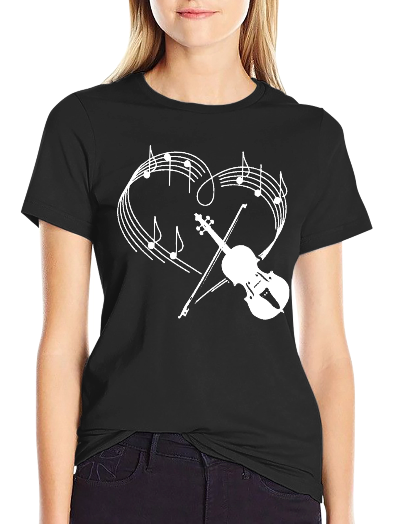 Music Lovers Violin Heart Graphic Tee