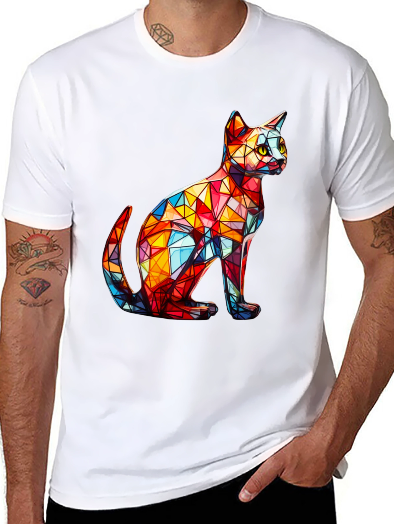 Geometric Cat T-Shirt - Artistic Design