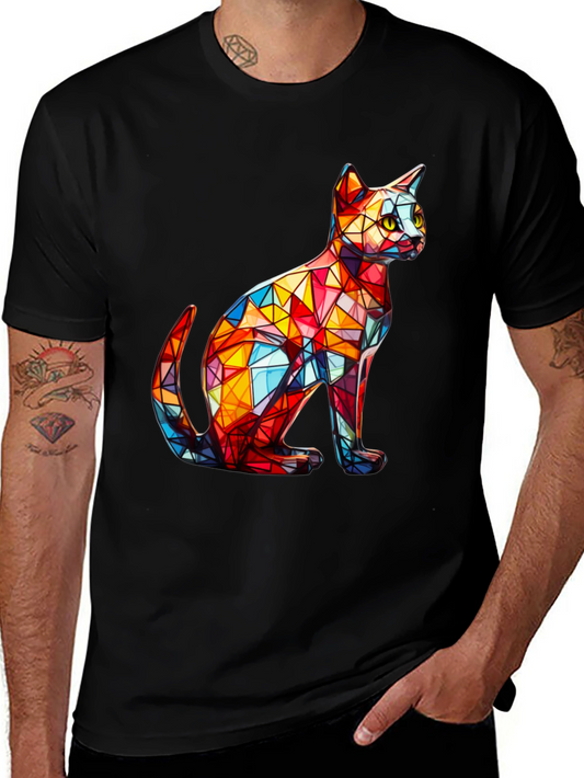 Geometric Cat T-Shirt - Artistic Design