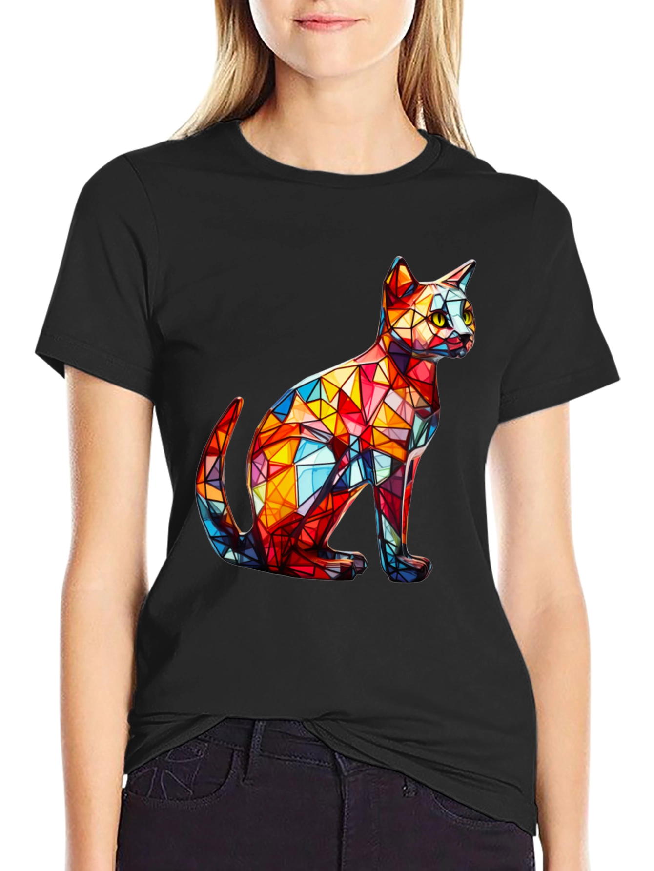 Geometric Cat T-Shirt - Artistic Design