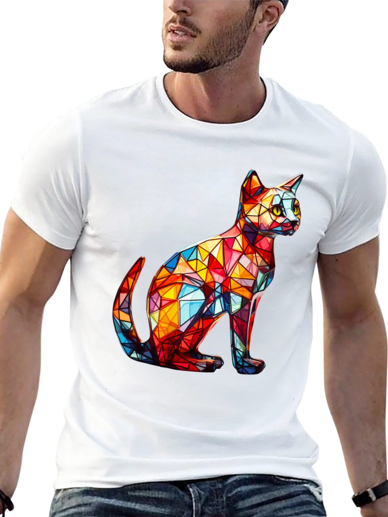Geometric Cat T-Shirt - Artistic Design