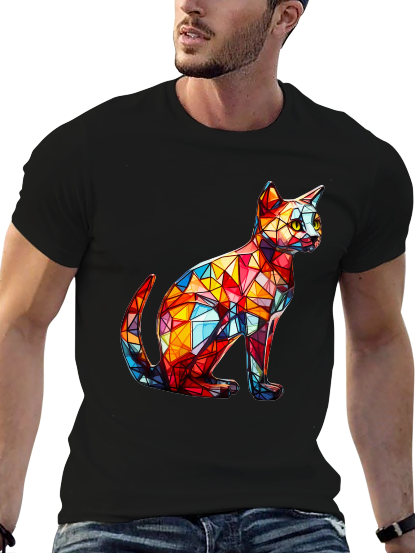 Geometric Cat T-Shirt - Artistic Design