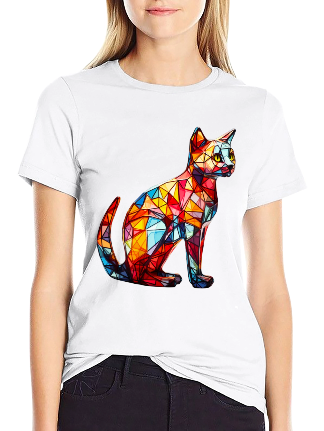 Geometric Cat T-Shirt - Artistic Design
