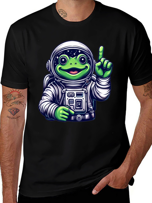 Frog Astronaut Graphic T-Shirt - Black Crew Neck Tee