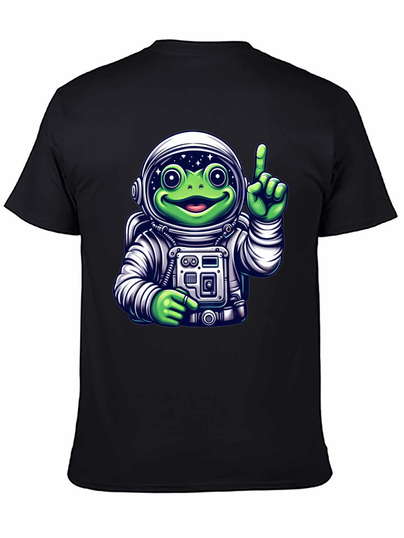 Frog Astronaut Graphic T-Shirt - Black Crew Neck Tee