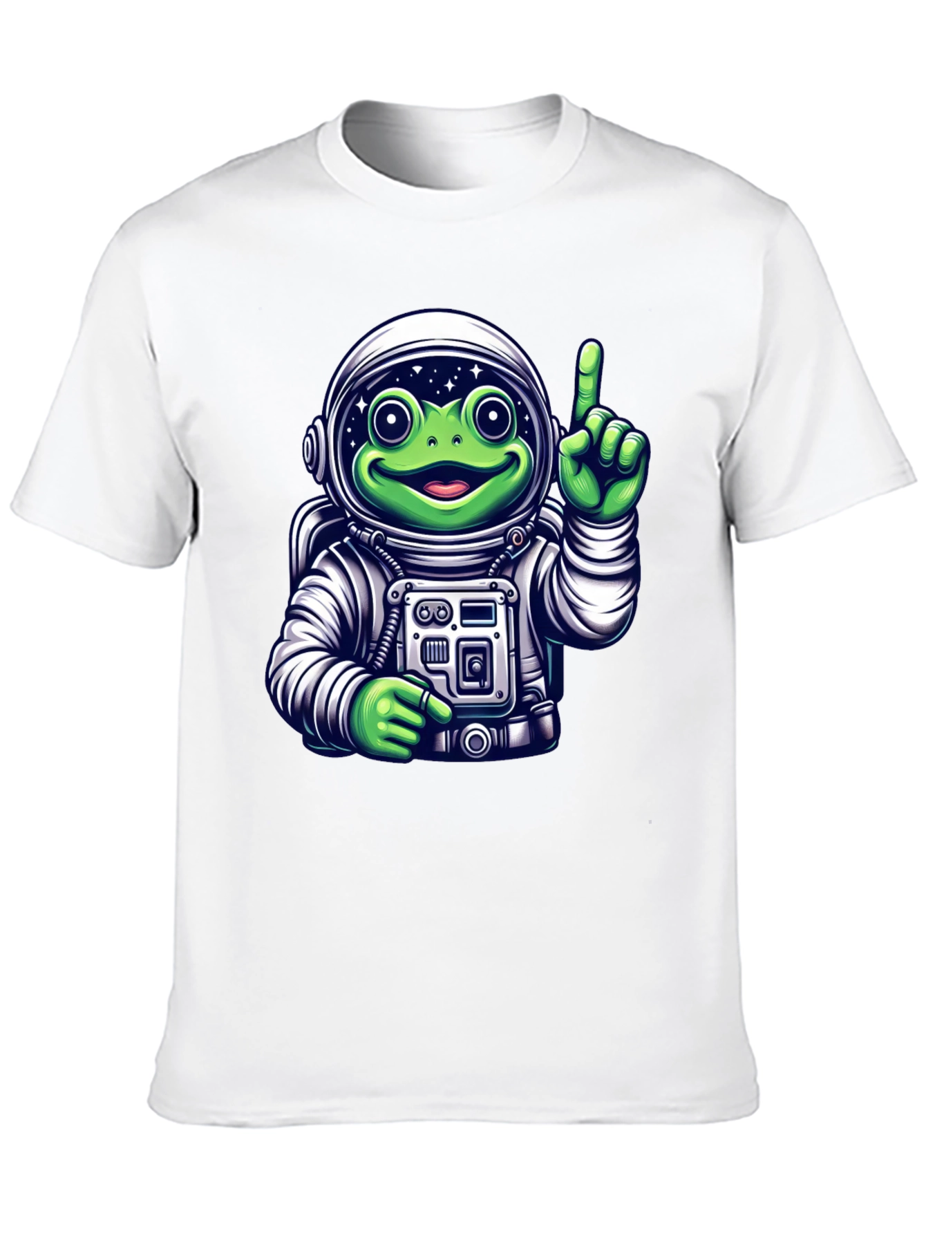 Frog Astronaut Graphic T-Shirt - Black Crew Neck Tee