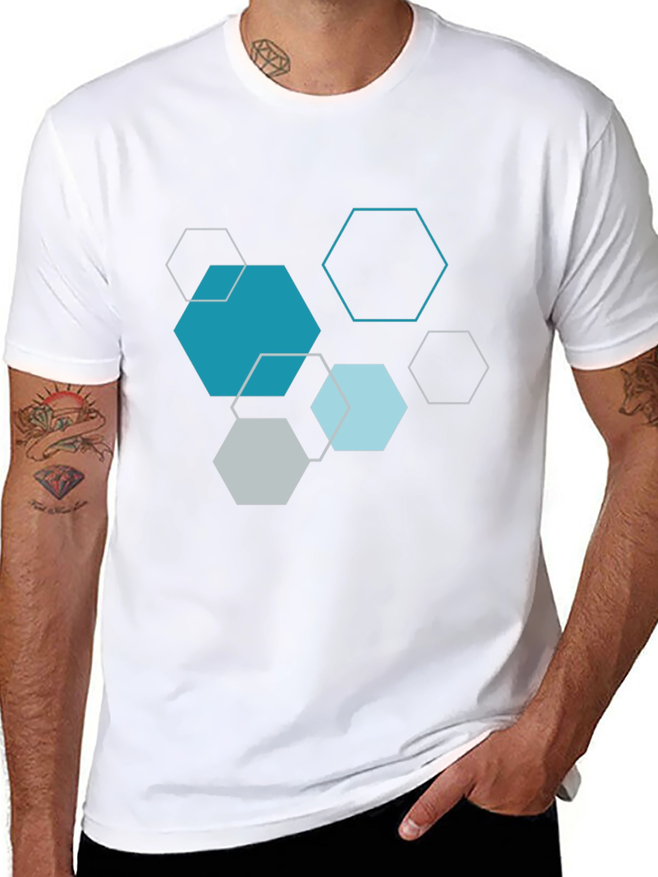Geometric Hexagon Print Black T-Shirt