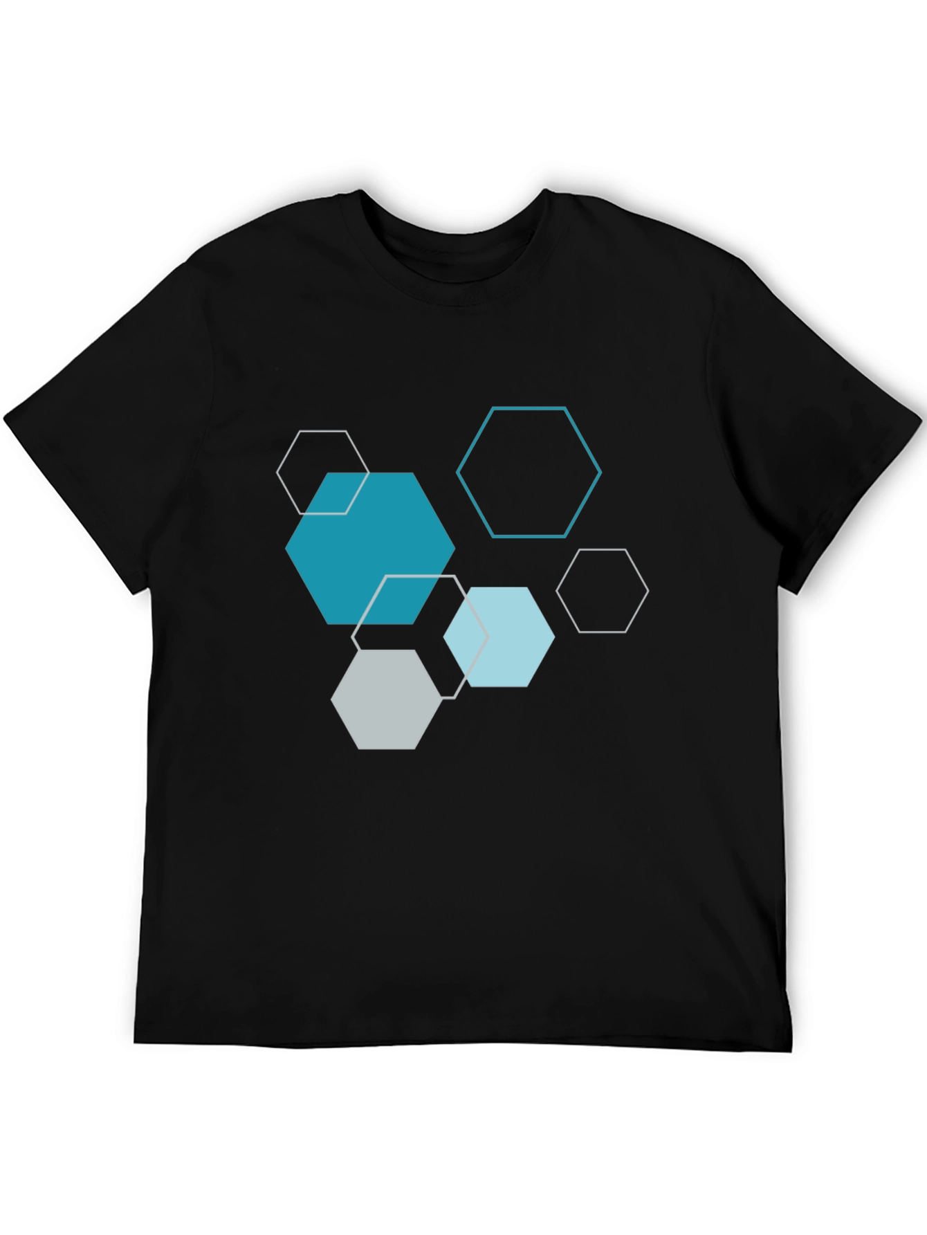 Geometric Hexagon Print Black T-Shirt