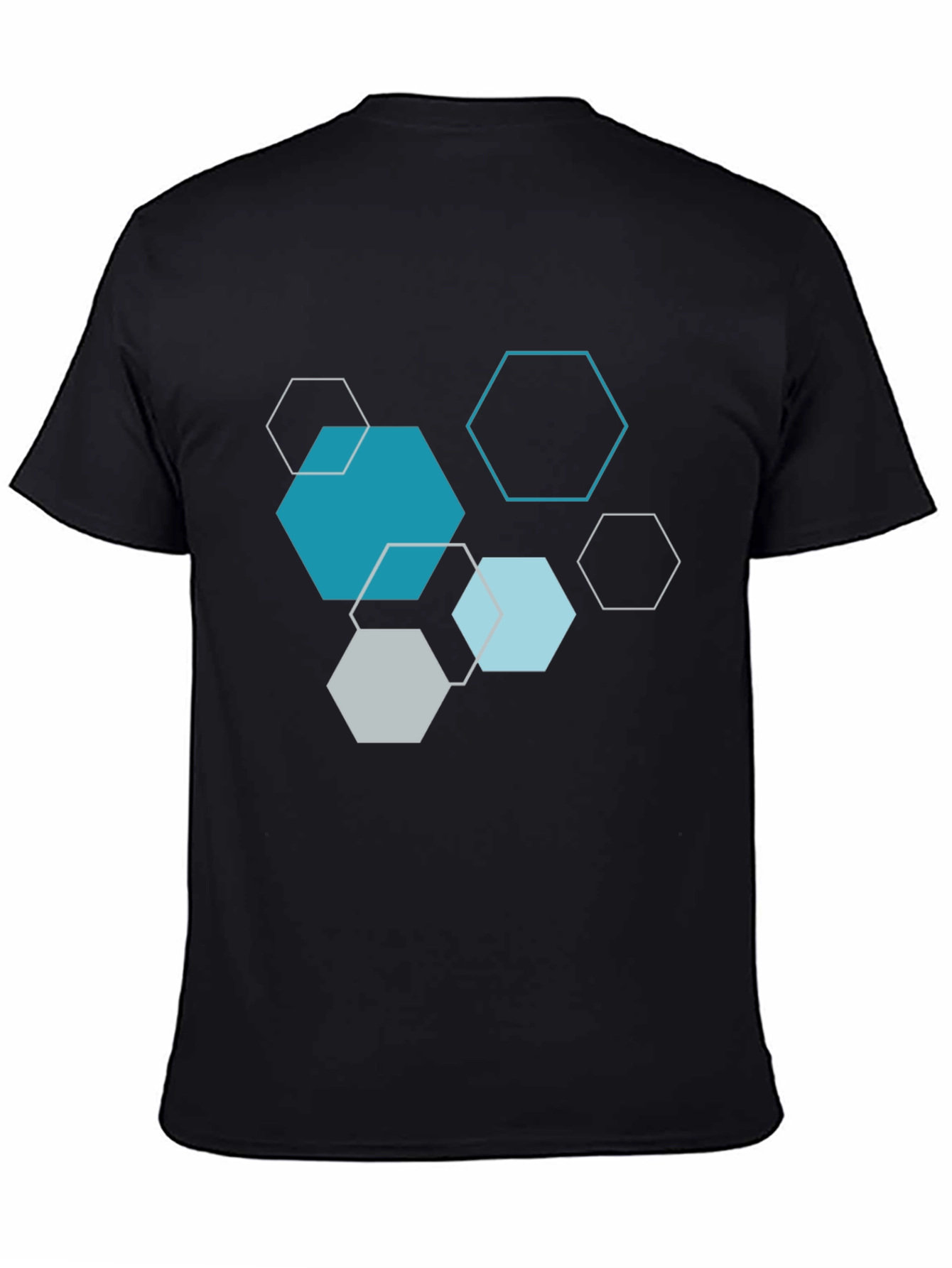Geometric Hexagon Print Black T-Shirt