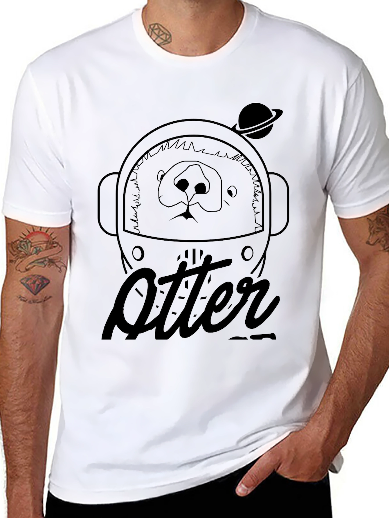Otter Astronaut Black Graphic T-Shirt