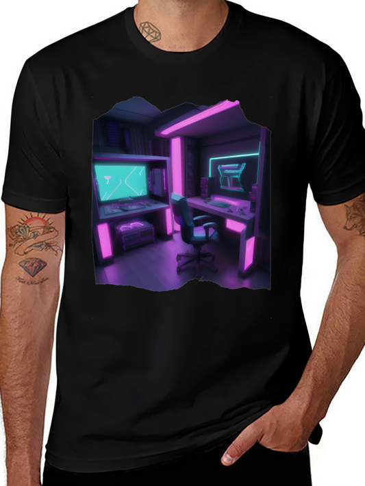 Gamer Room T-Shirt: Neon Cyberpunk Style