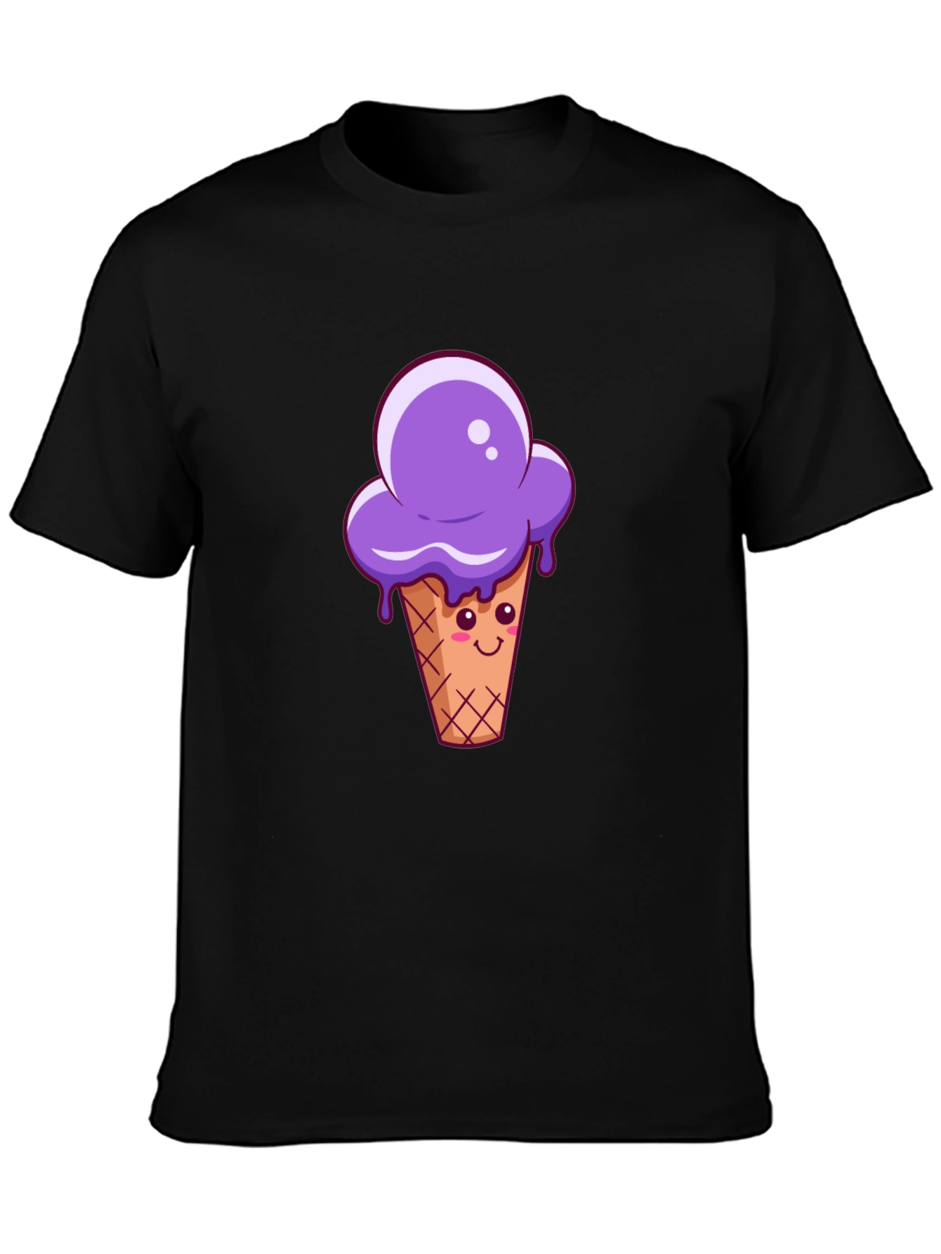 Purple Ice Cream Graphic Black T-Shirt