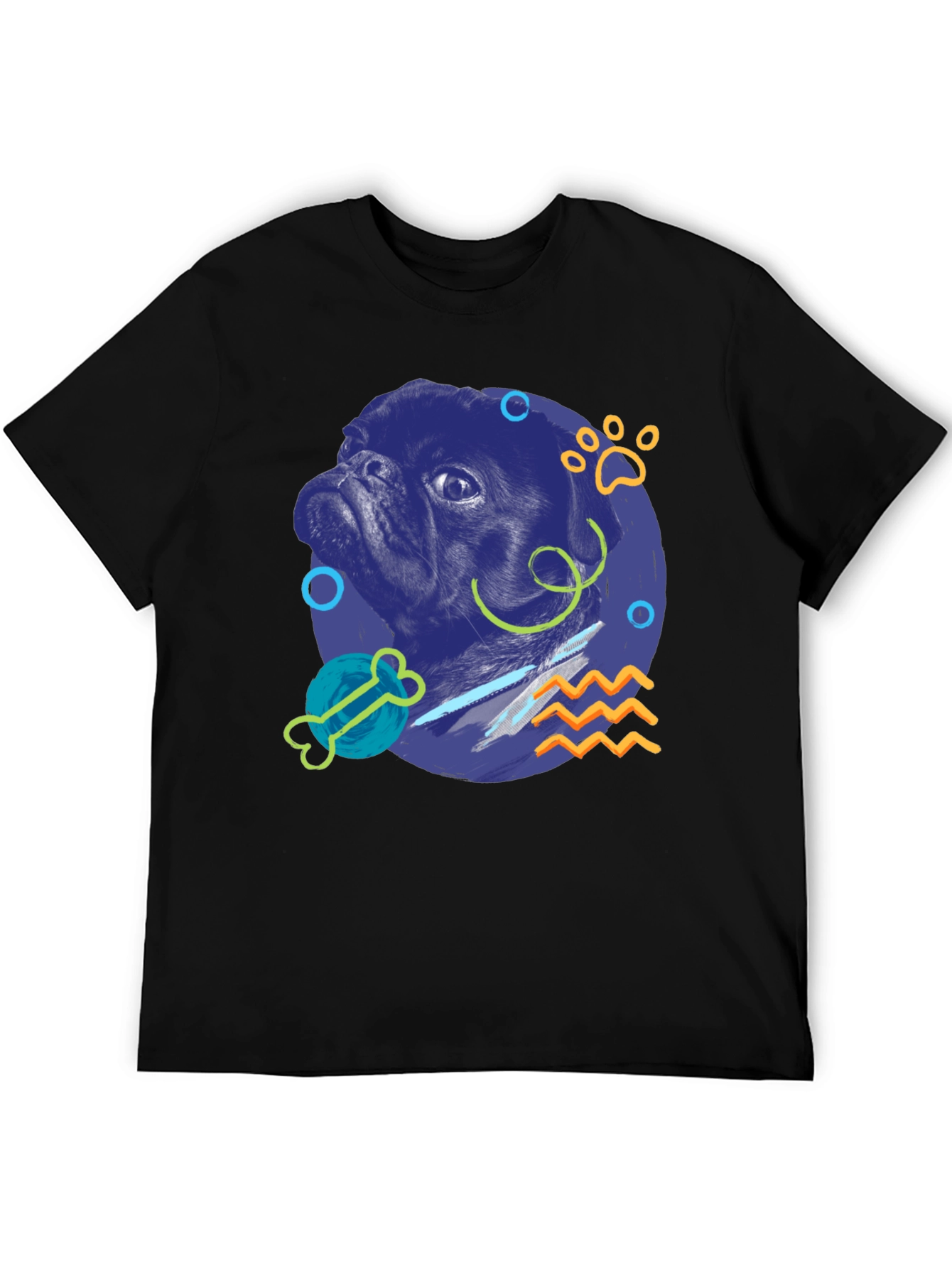 Pug Graphic Print Black T-Shirt