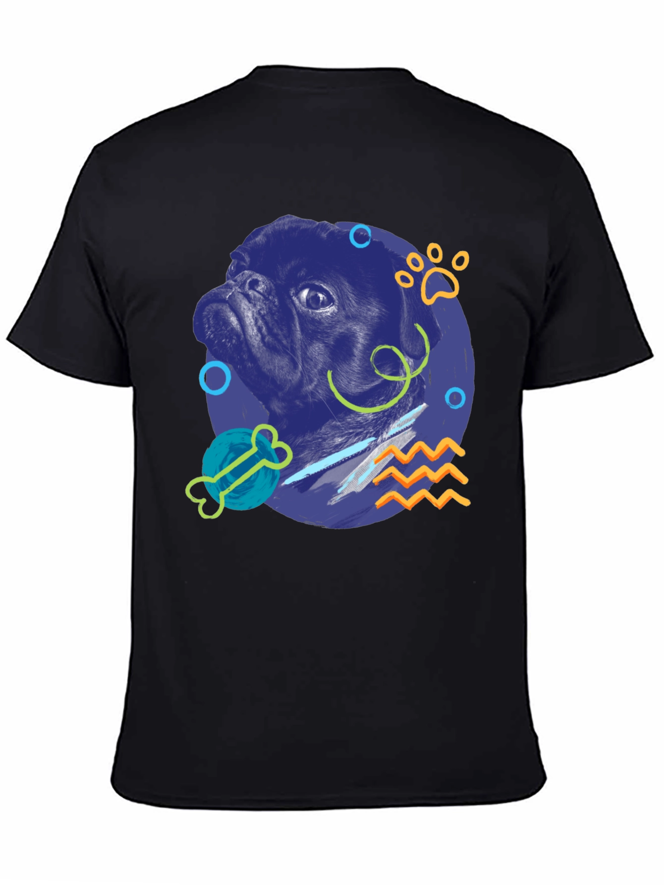 Pug Graphic Print Black T-Shirt