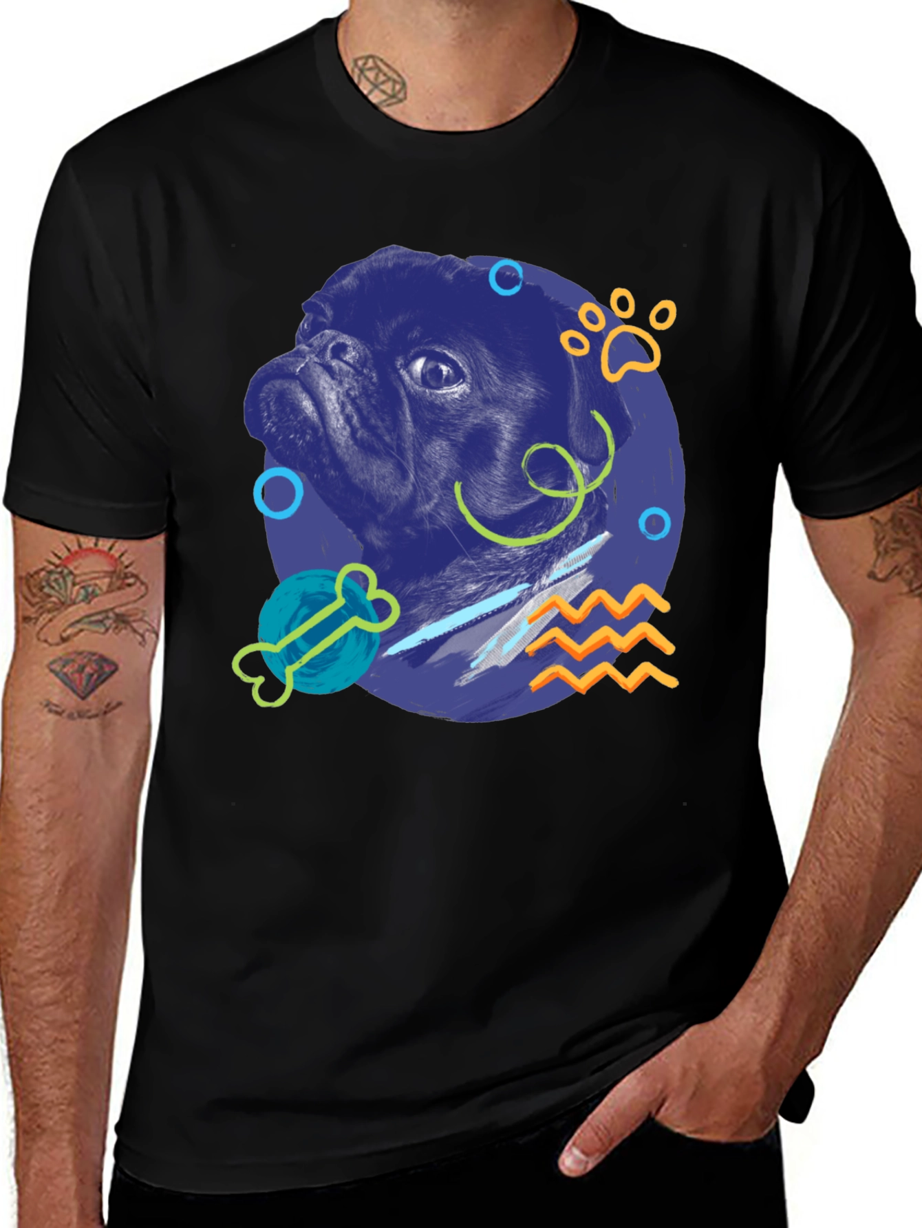 Pug Graphic Print Black T-Shirt