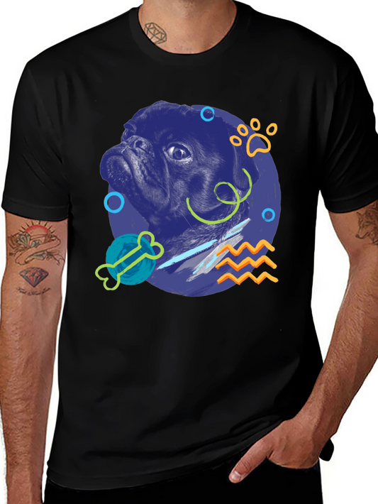 Pug Graphic Print Black T-Shirt