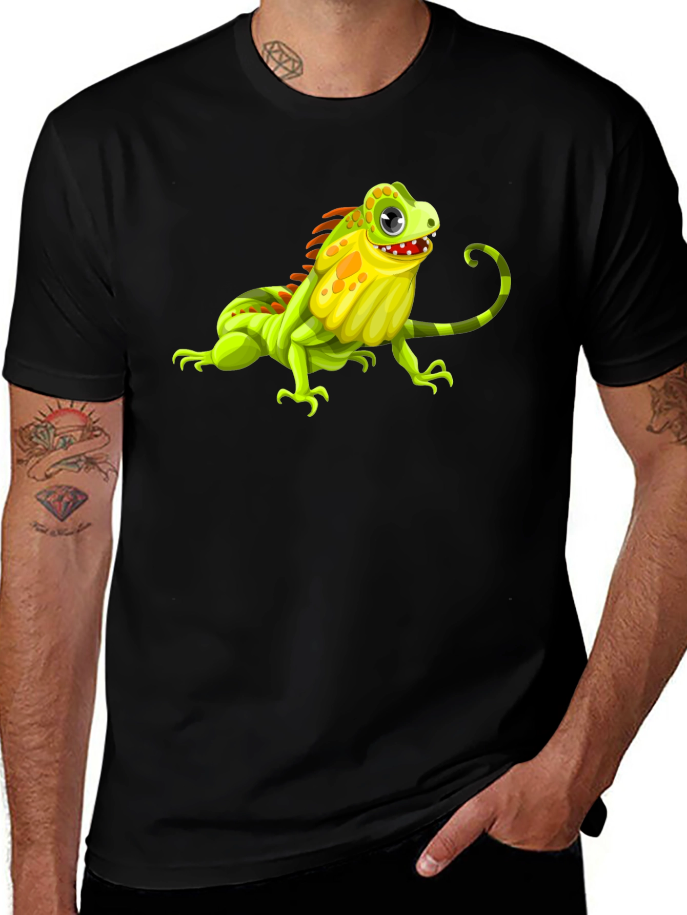 Iguana Graphic Print Black T-Shirt