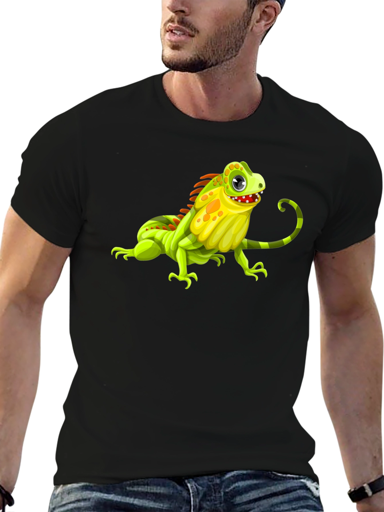 Iguana Graphic Print Black T-Shirt