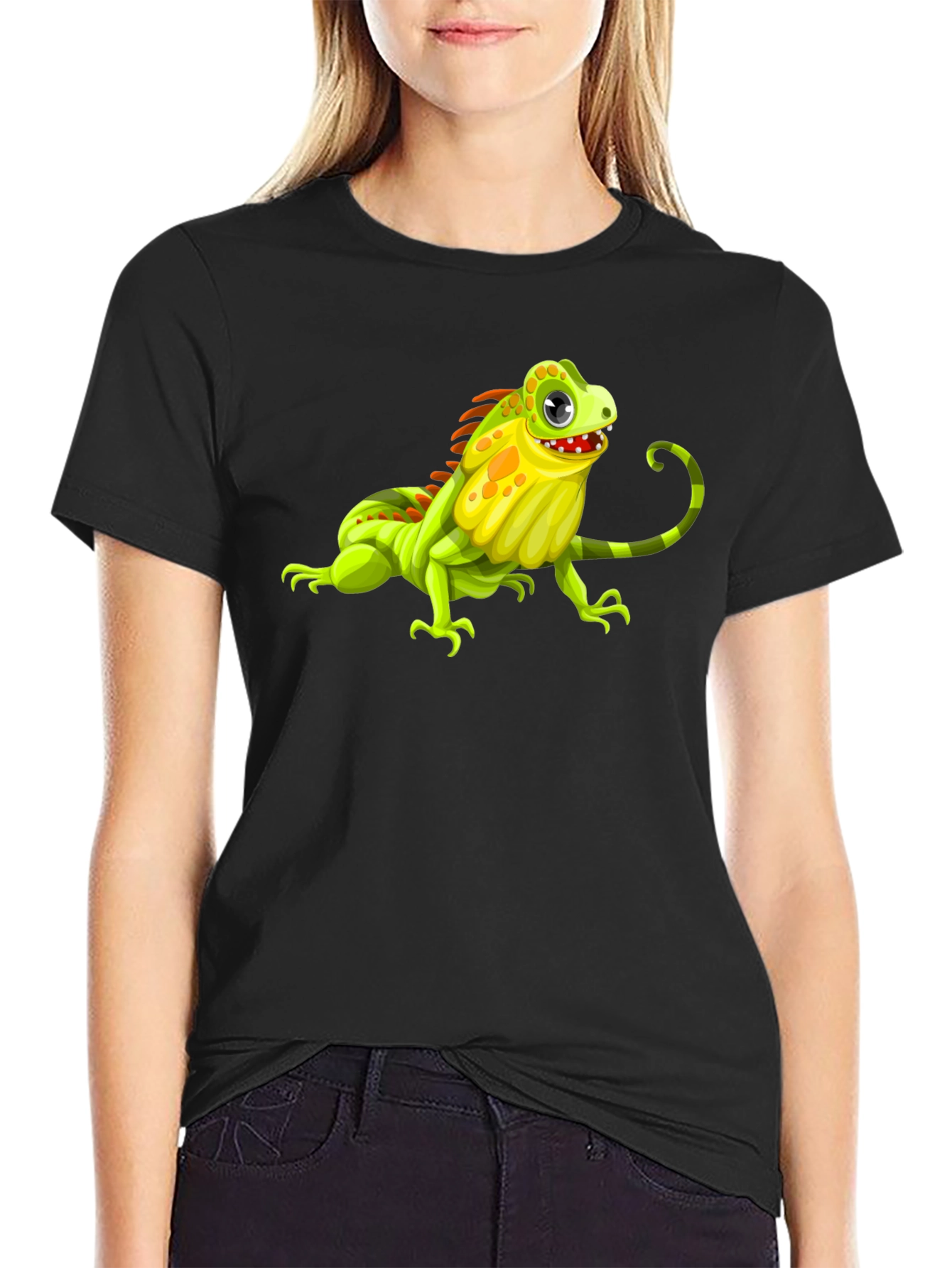 Iguana Graphic Print Black T-Shirt