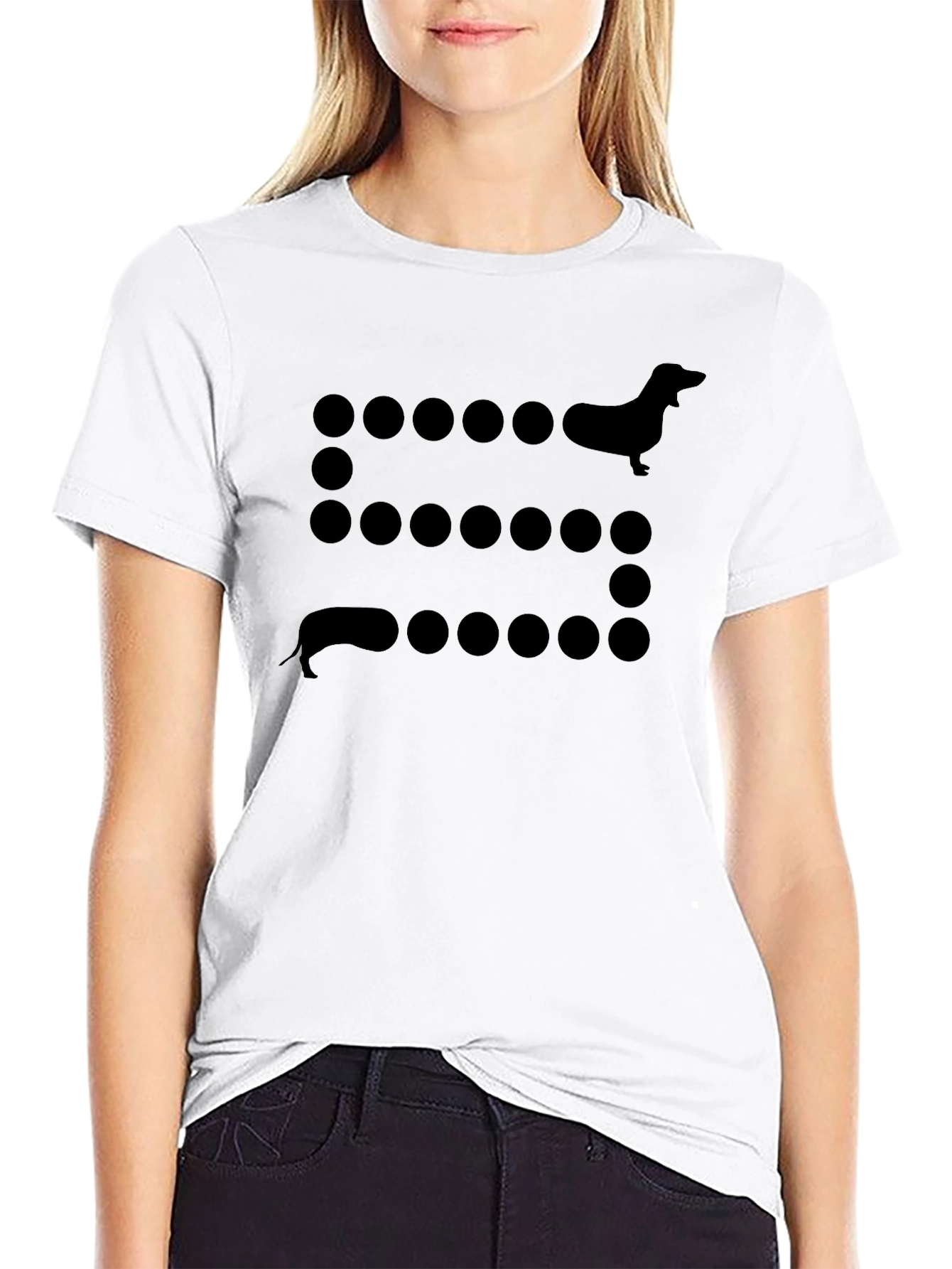 Dachshund Dot Pattern Tee - Black