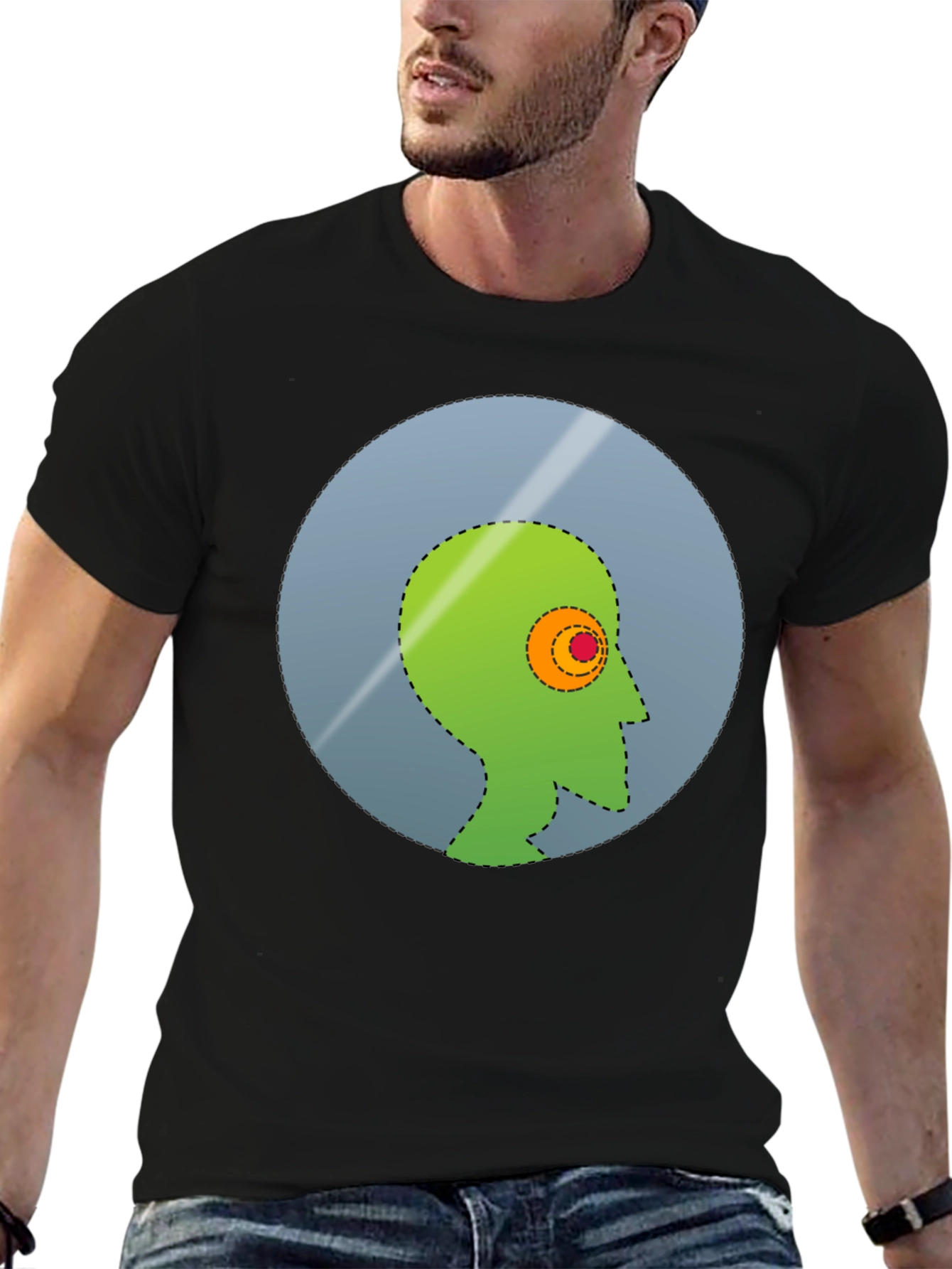 Abstract Head Graphic Tee - Stylish Mens Black T-Shirt