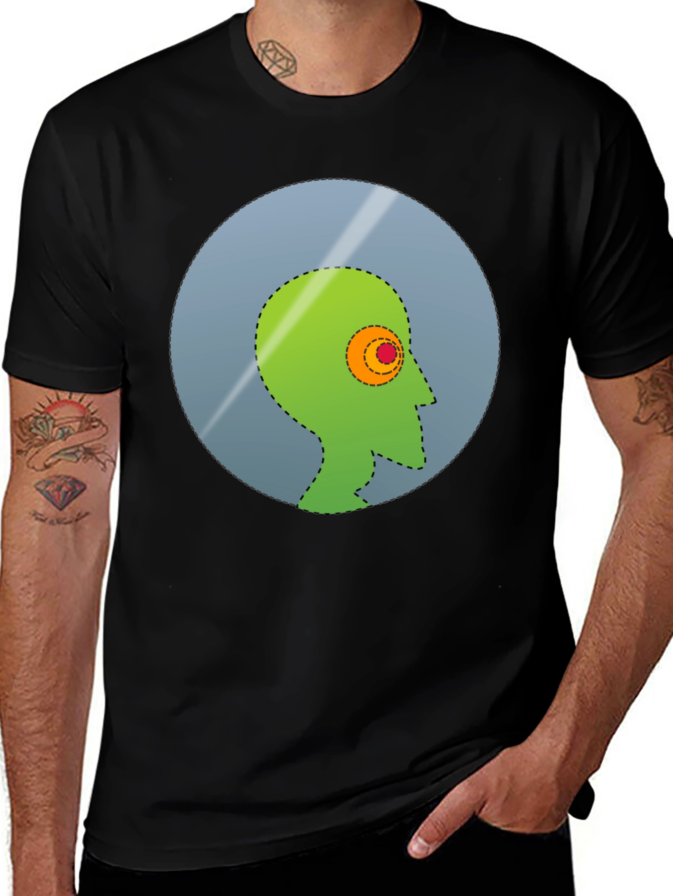 Abstract Head Graphic Tee - Stylish Mens Black T-Shirt