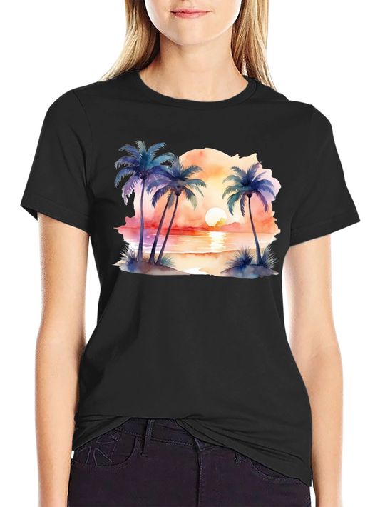 Tropical Sunset Palms Black T-Shirt