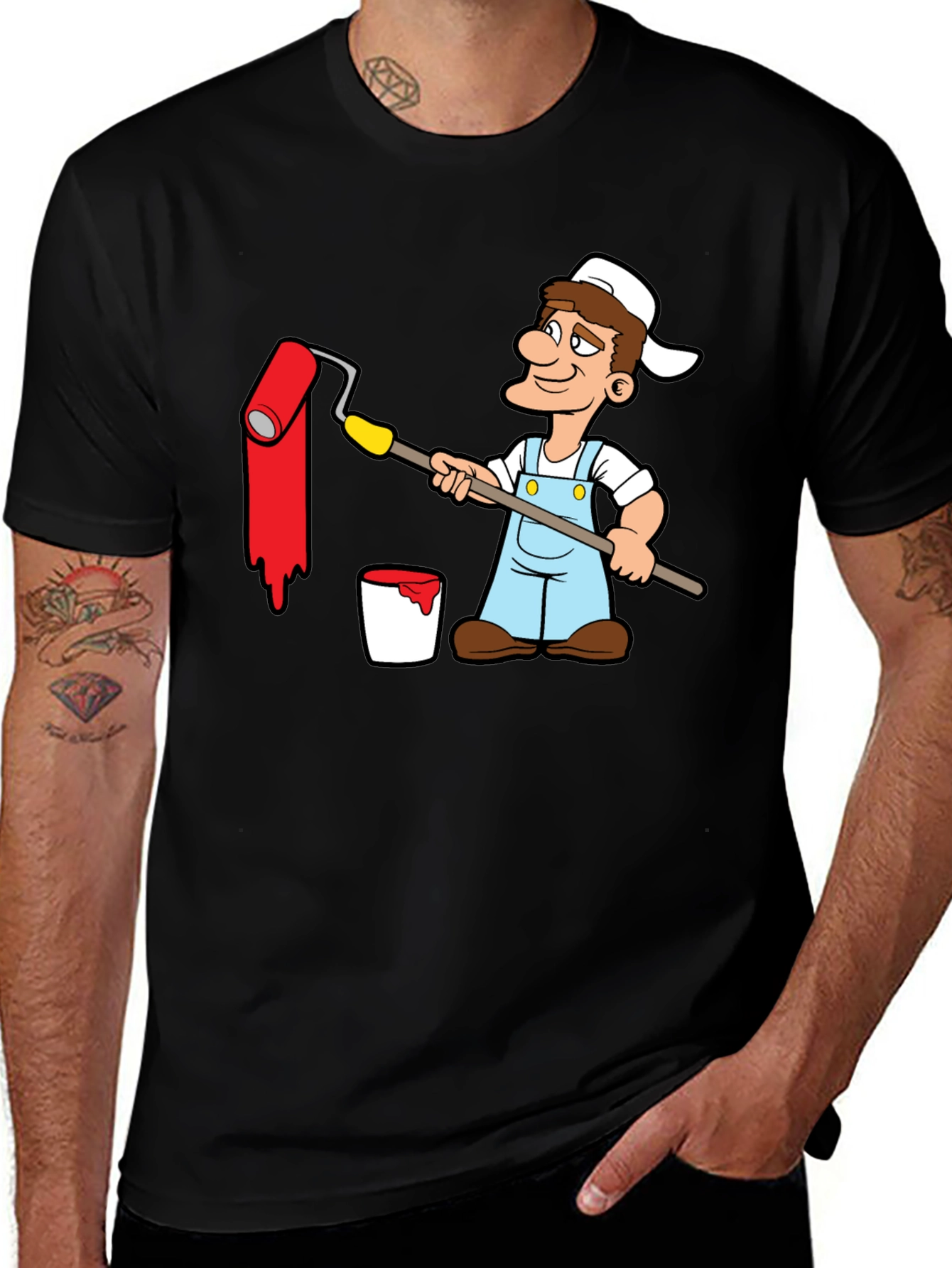 Painter Cartoon Graphic T-Shirt - Black