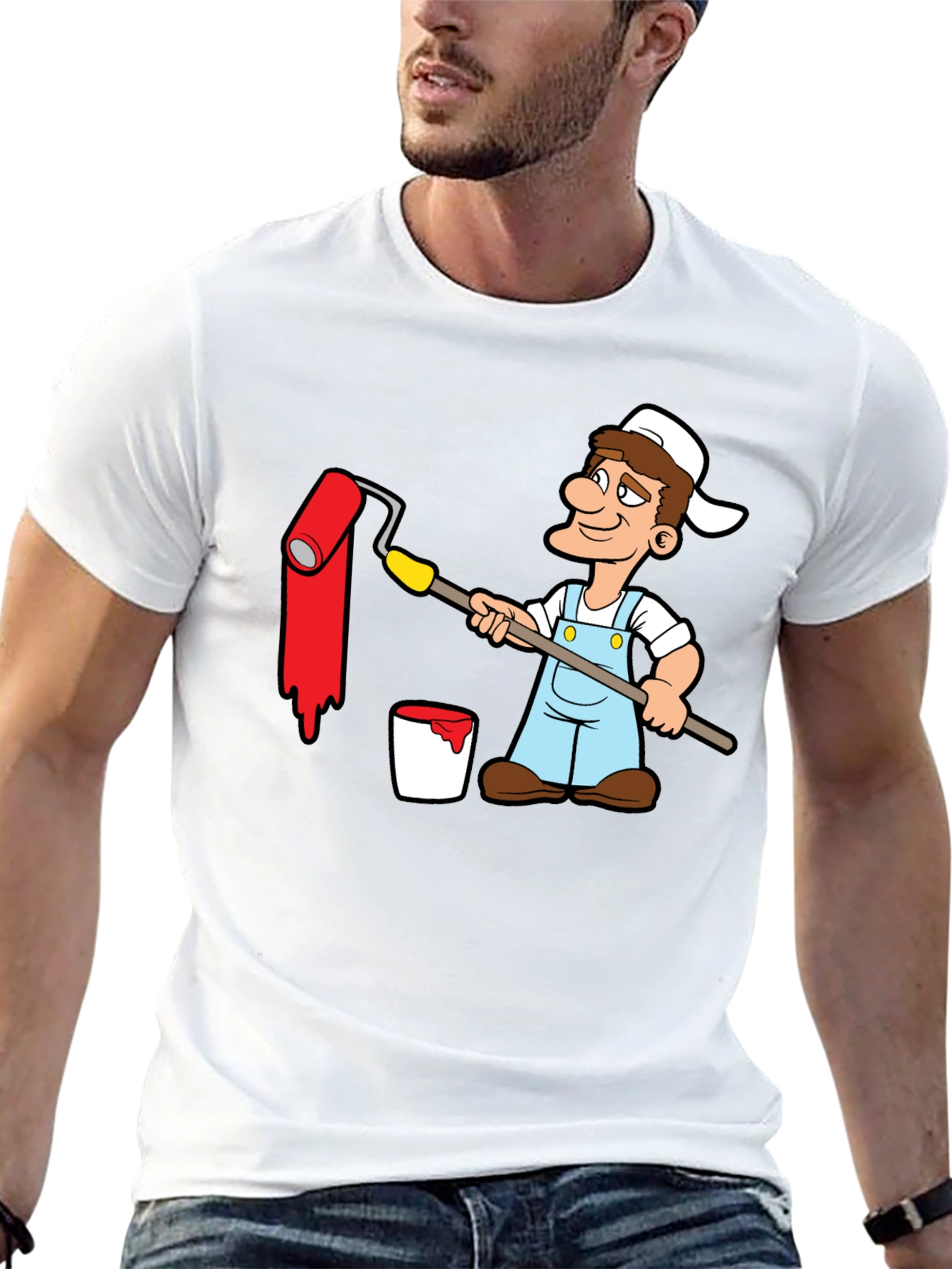 Painter Cartoon Graphic T-Shirt - Black