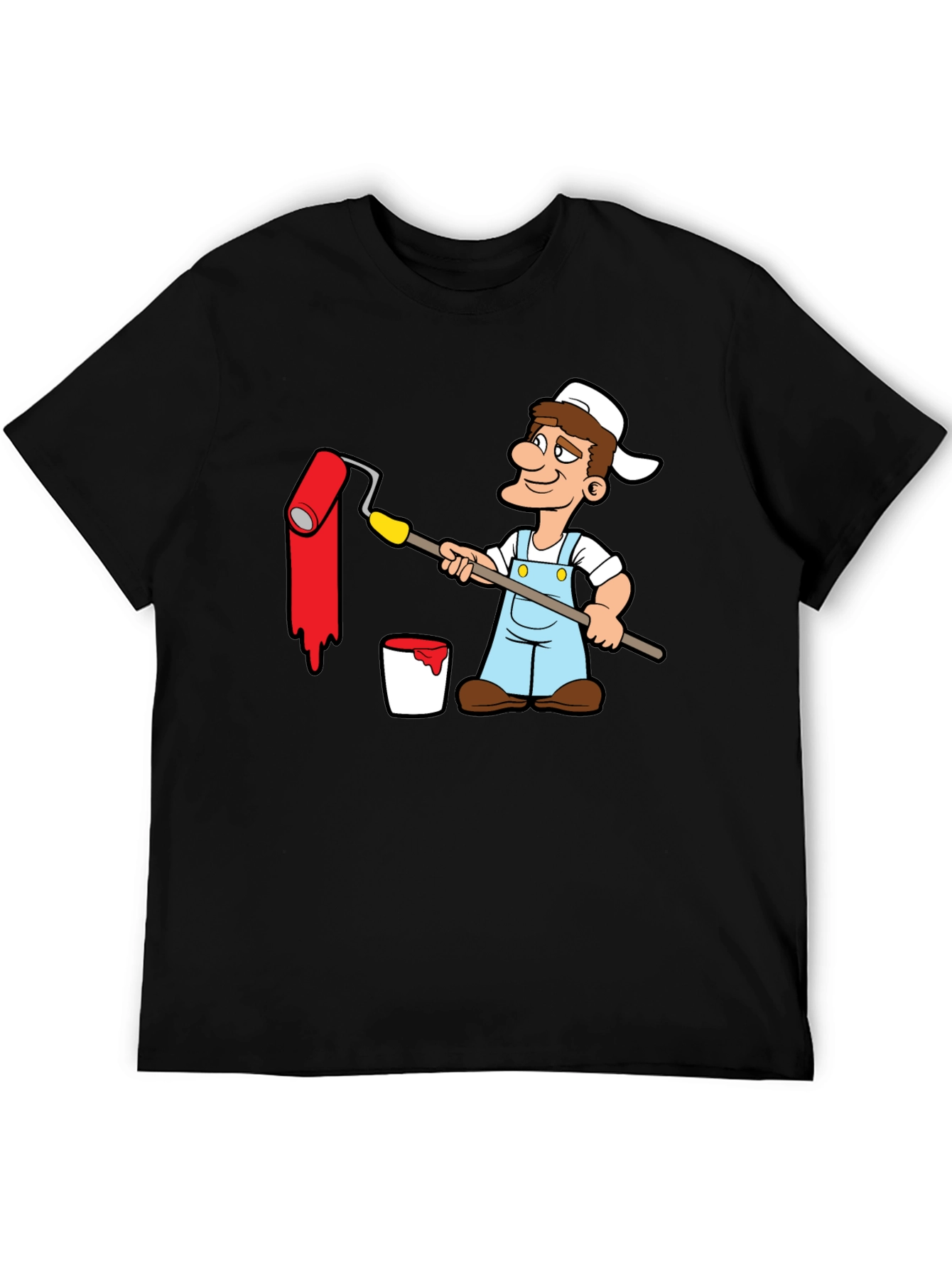 Painter Cartoon Graphic T-Shirt - Black