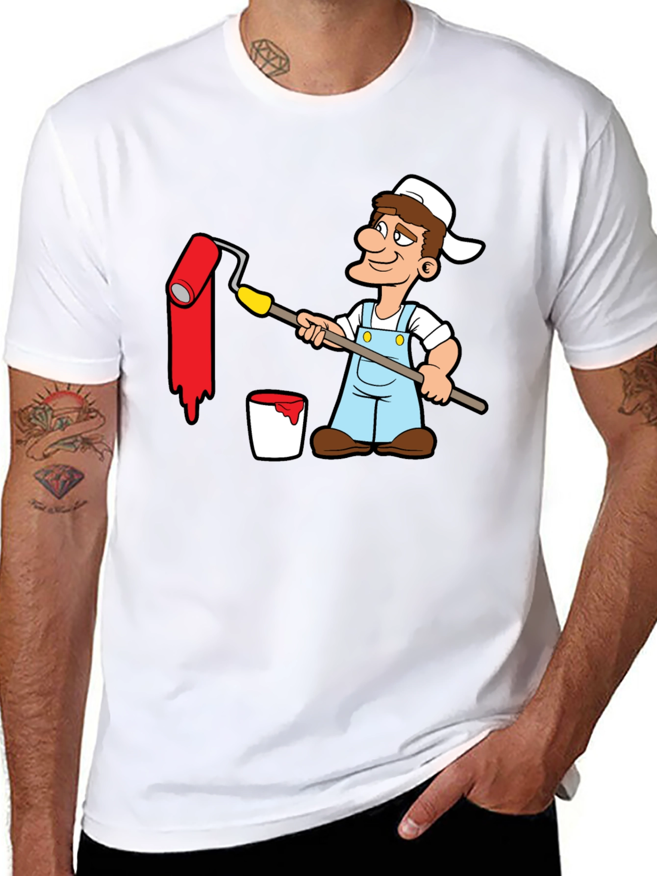Painter Cartoon Graphic T-Shirt - Black