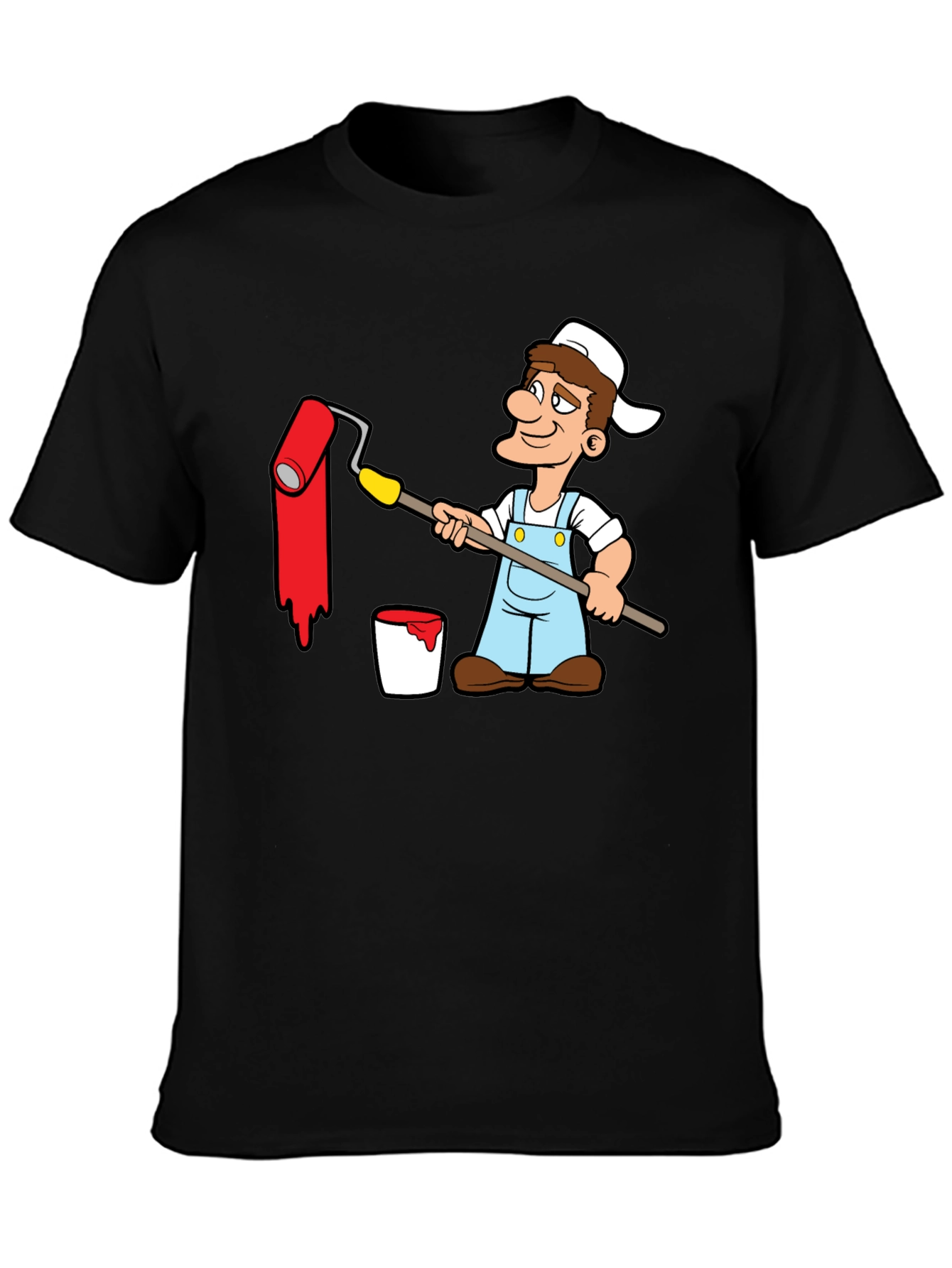 Painter Cartoon Graphic T-Shirt - Black