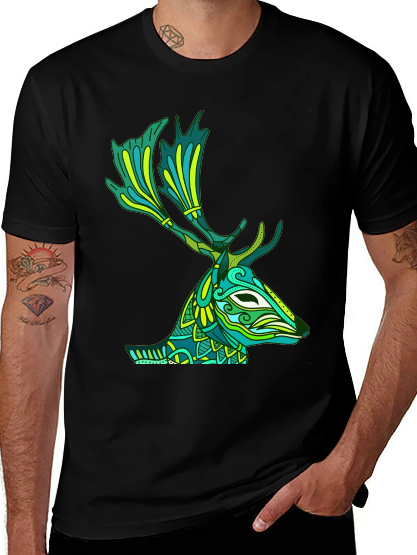 Deer Head Graphic Tee - Artistic Wildlife Design