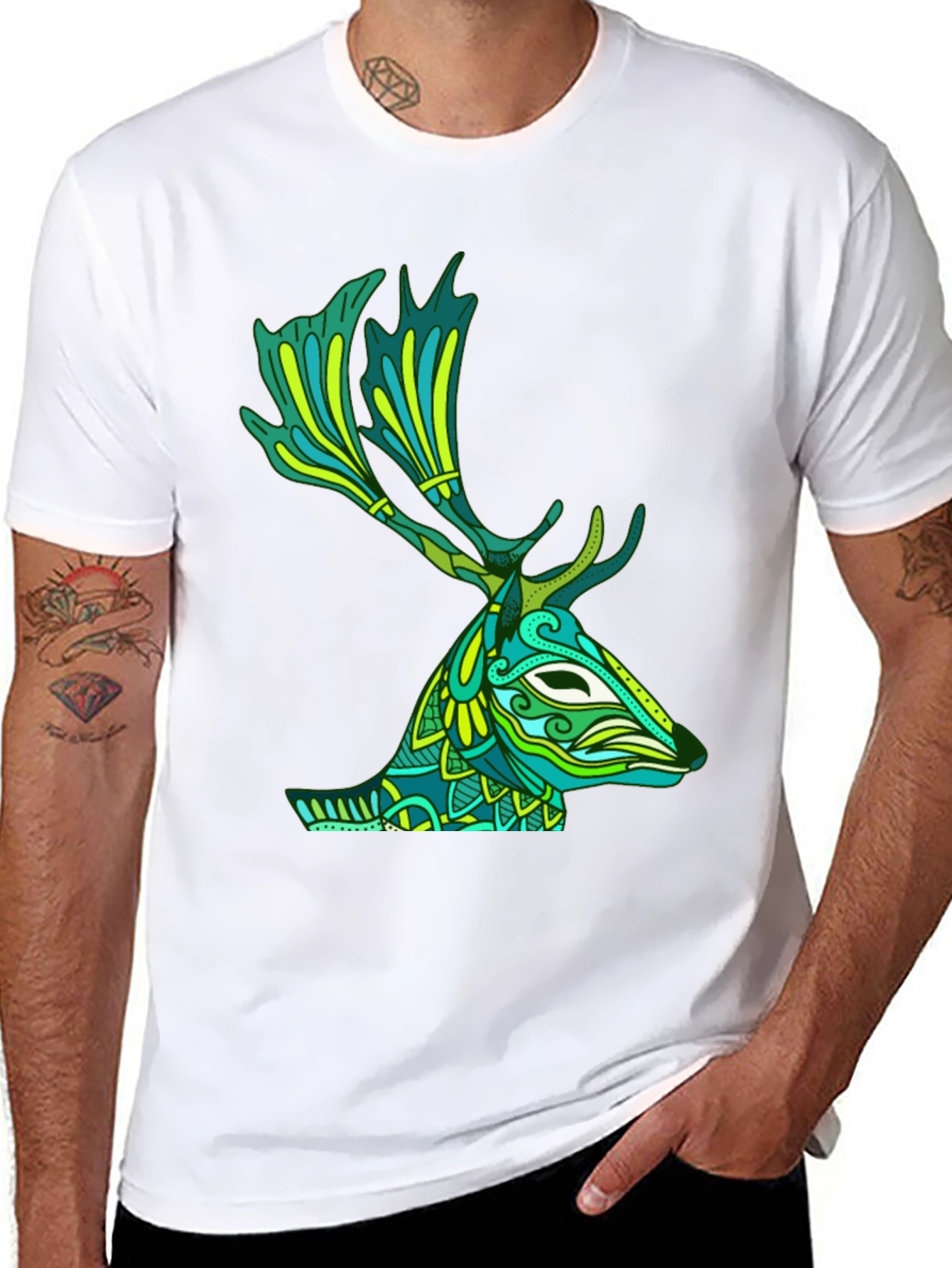 Deer Head Graphic Tee - Artistic Wildlife Design