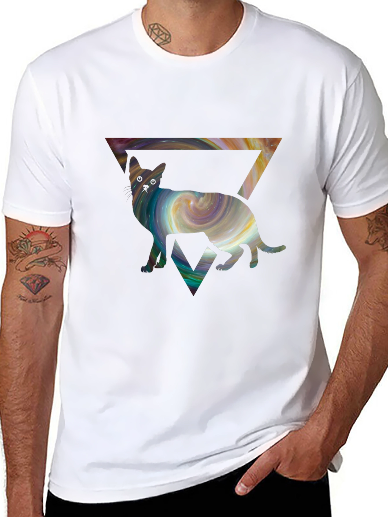 Cosmic Cat Triangle T-Shirt - Unique Graphic Tee